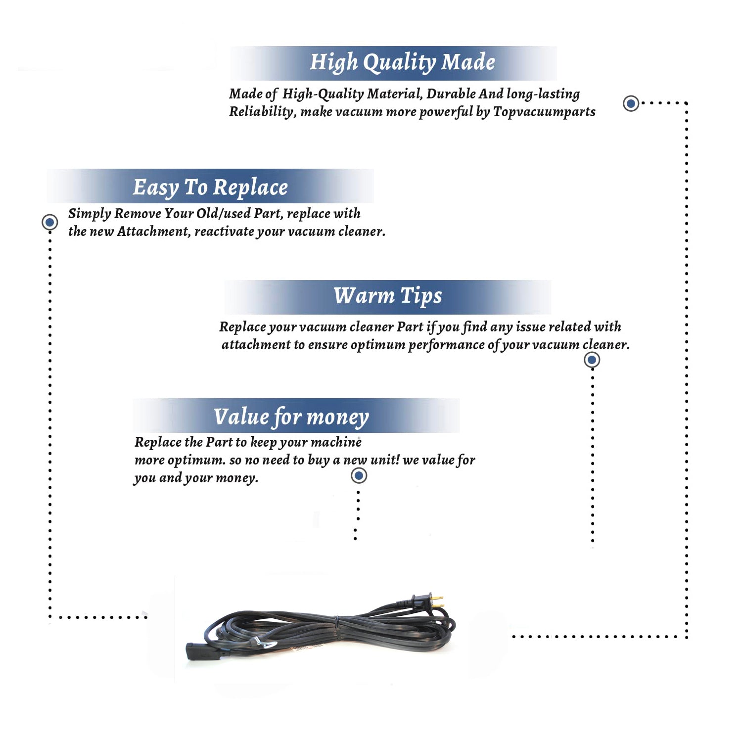 Topvacuumparts Replacement For Kirby 505, D50 Vacuum Cleaner 32' Black Power Cord # Compare to Part 192062S