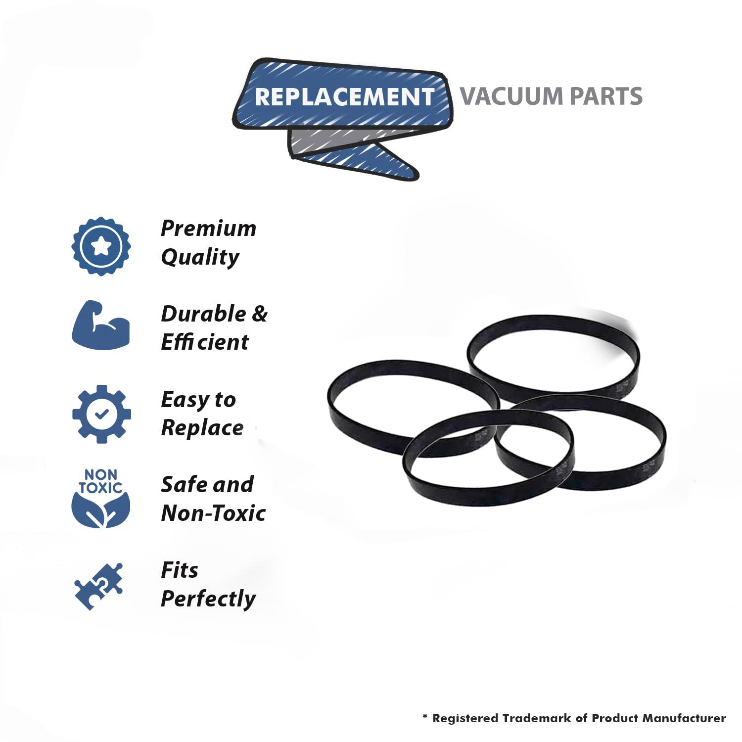 Topvacuumparts Replacement Part for Royal Style 15 Vacuum Cleaner Belts Dynamite Extreme & Vibe Quick Vac [4 Belt] # Compare to Part 1SN0220001