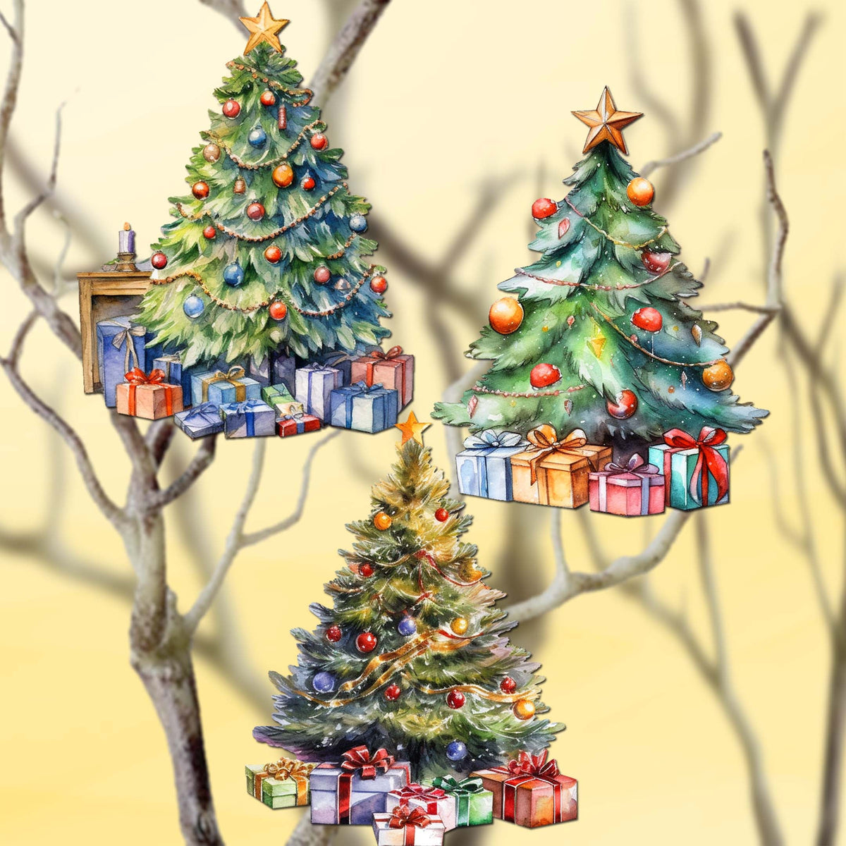 Christmas Tree Clip-On Eco Wood Decorative Ornaments Set of 3 by G. Debrekht - Christmas Decor - 8091044C-S3
