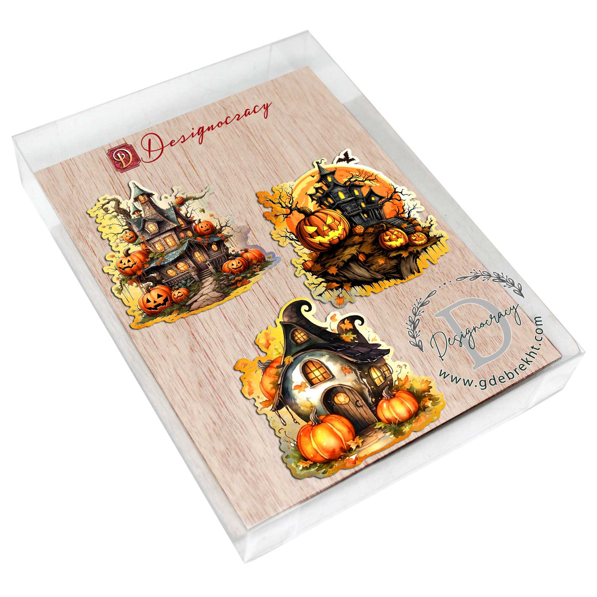 Spooky Houses Decorative Wooden Ornaments of 3 by G. Debrekht - Halloween Decor - 8091007-S3