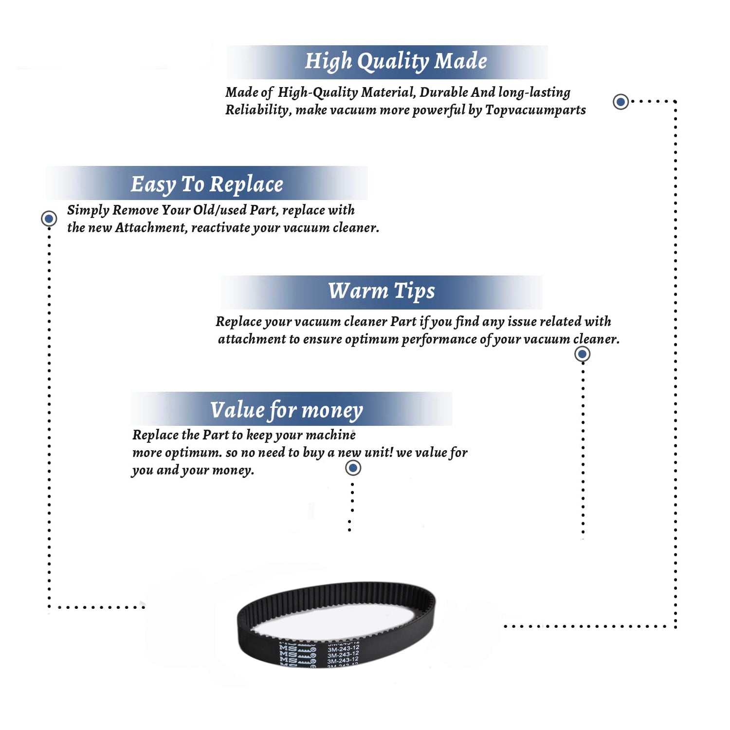 Topvacuumparts Replacement Part for Bissell Style 15, 5770 Healthy Home Upright Vacuum Cleaner Geared Belt # Compare to Part 2031329