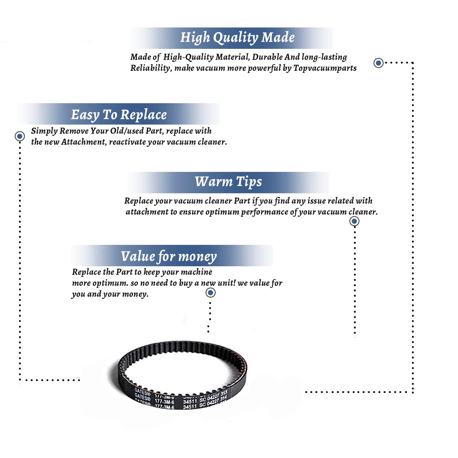 Topvacuumparts Replacement Part For Bissell Geared Belt For 8920, 89203, 8920V, 8920W, 8930, 8930N, 9200, 92002 Vac Models # compare to part 2036688