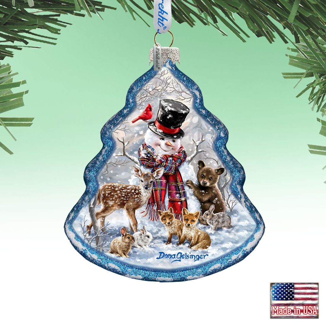 Forest Friends Tree Glass Ornament by D. Gelsinger - Christmas Santa Snowman Decor - 762-109-DG