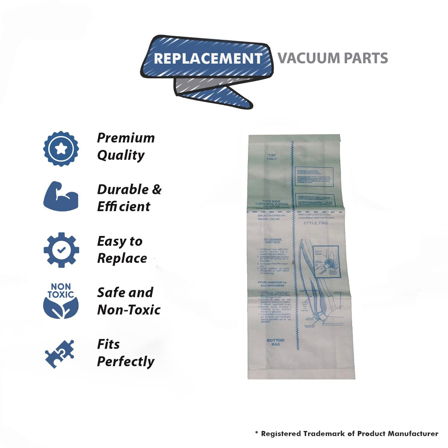 Topvacuumparts Replacement Part For Eureka Style F & G Vacuum Bags, 3 Per Pack # Compare To Part 4010063R, 0-50341, 20-5002