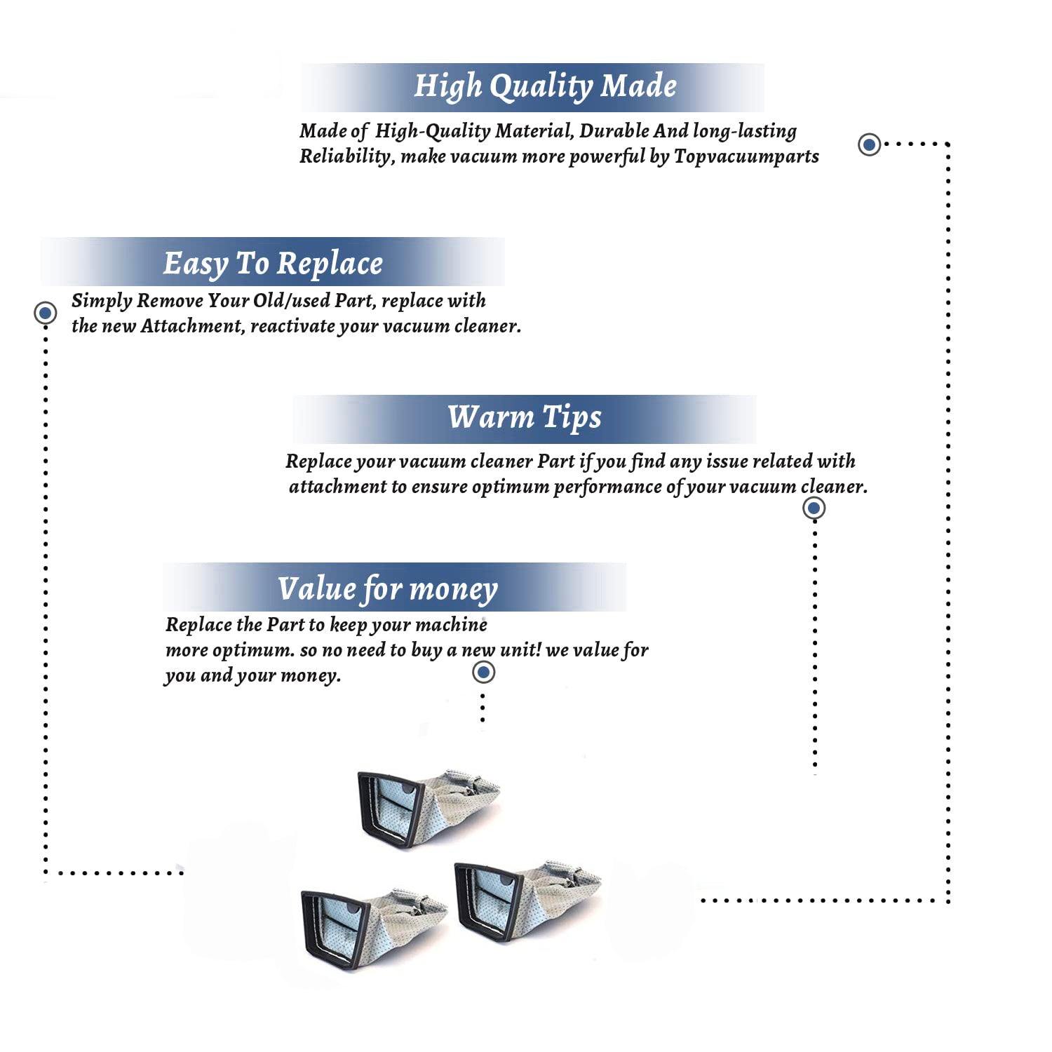 Topvacuumparts HEPA Cloth Filter Bags Replacement for Hoover Porta Power Swingette S1015 Commercial Canister # compare to parts 228