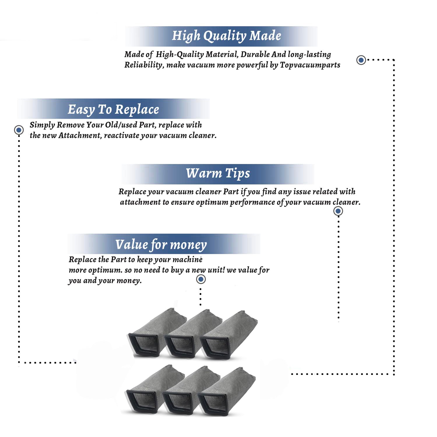 Topvacuumparts HEPA Cloth Filter Bags Replacement for Hoover Porta Power Swingette S1015  CH30000 Commercial Canister # compare to parts 228