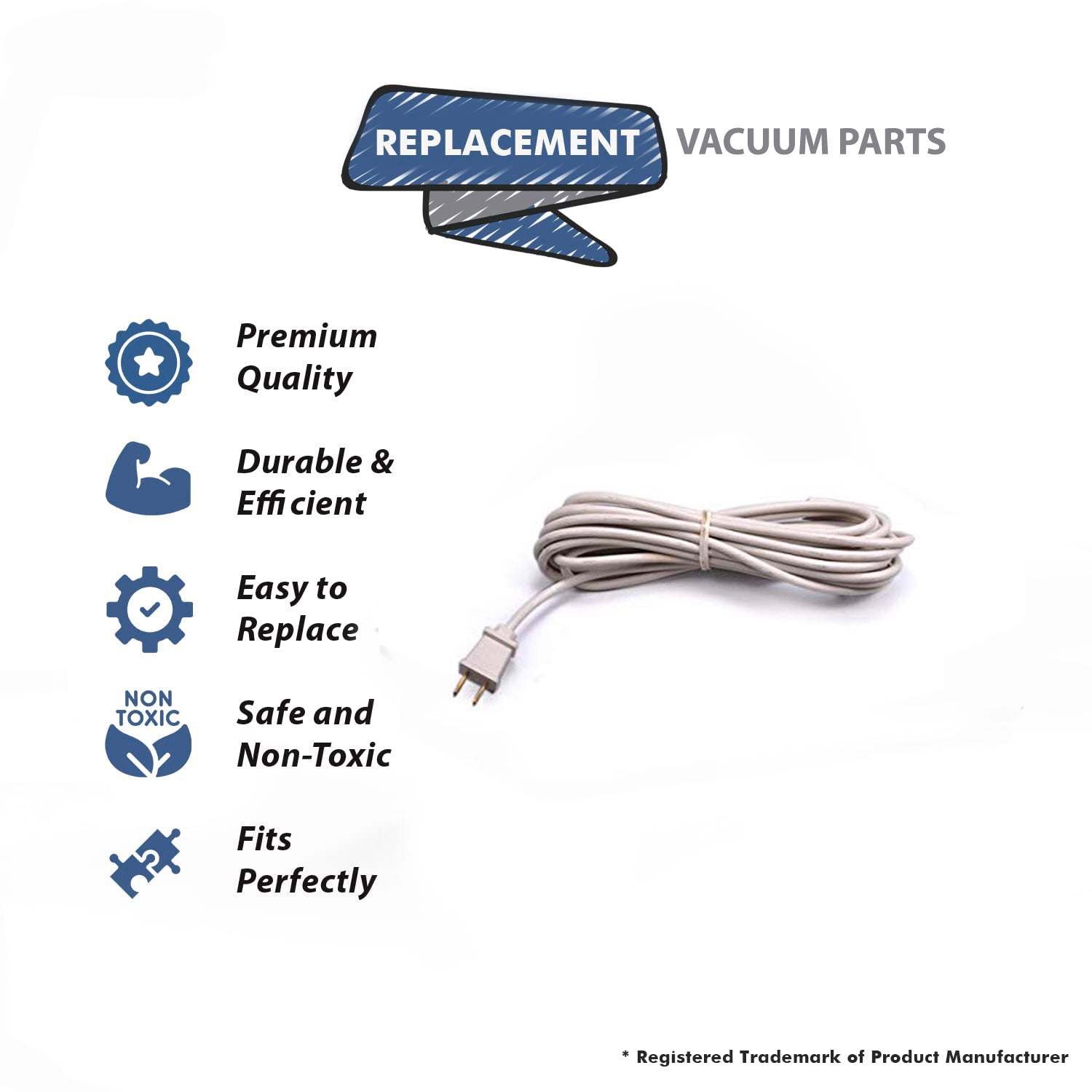 Topvacuumparts Replacement Part For Electrolux Vacuum Cleaner 20Ft Beige Round Pins with Female Plug # compare to part 26-5200-28