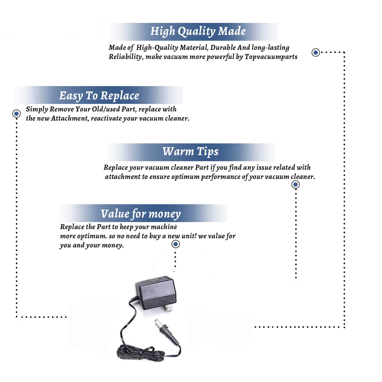 Topvacuumparts Replacement Part For Eureka 94A Brush Up Vacuum Cleaner Charger Transformer # compare to part 26655-1