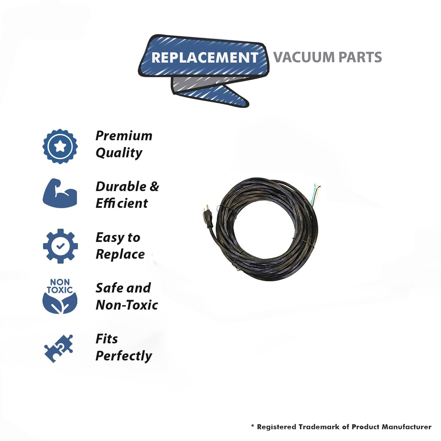 Topvacuumparts Replacement Part For Eureka Commercial Vacuum Cleaner 50' Black 18/3 SJT Cord # compare to part 2774