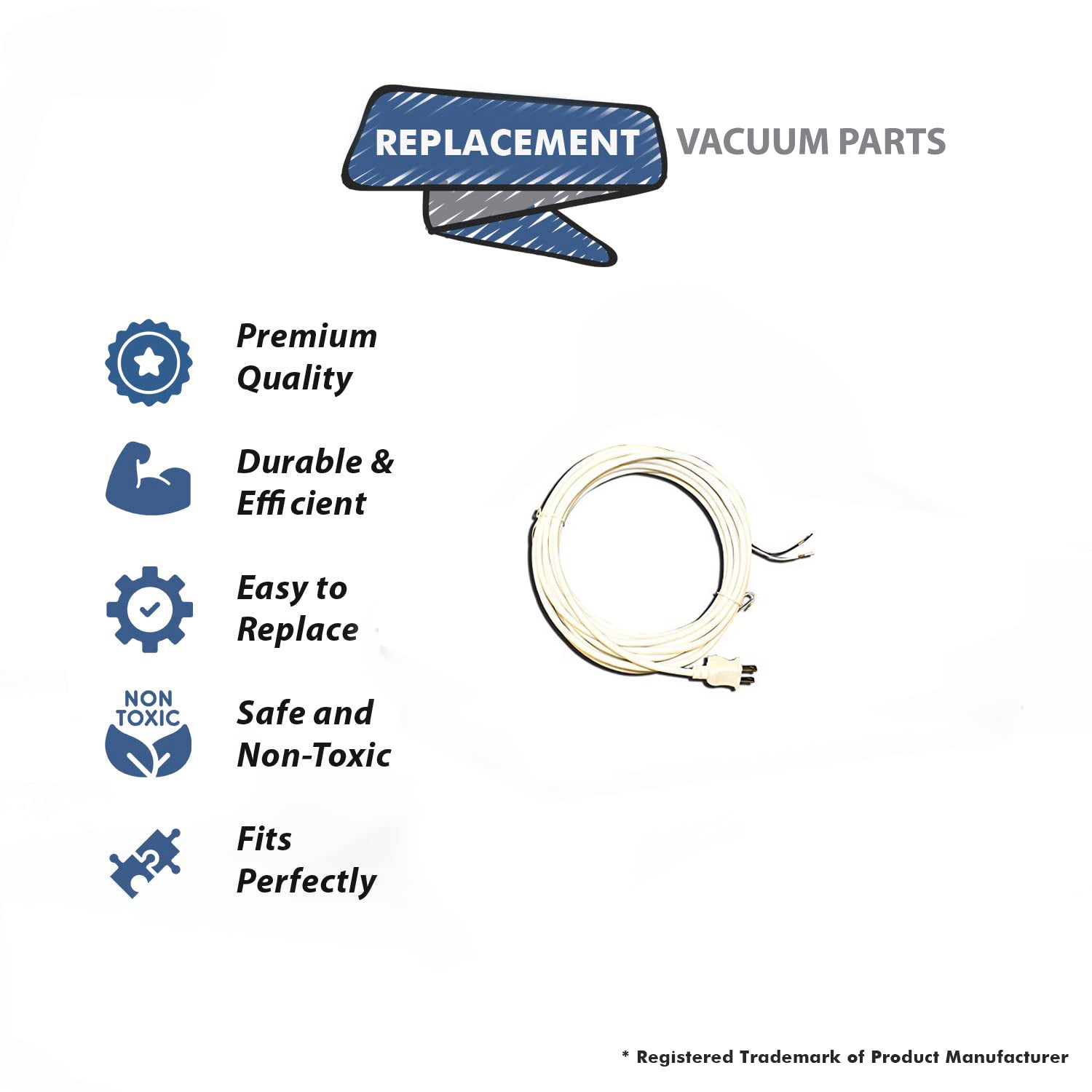 Topvacuumparts Replacement Part For Fit All Vacuum Cleaner 1250 Vacuum Cleaner 30' White Cord # compare to part 2777