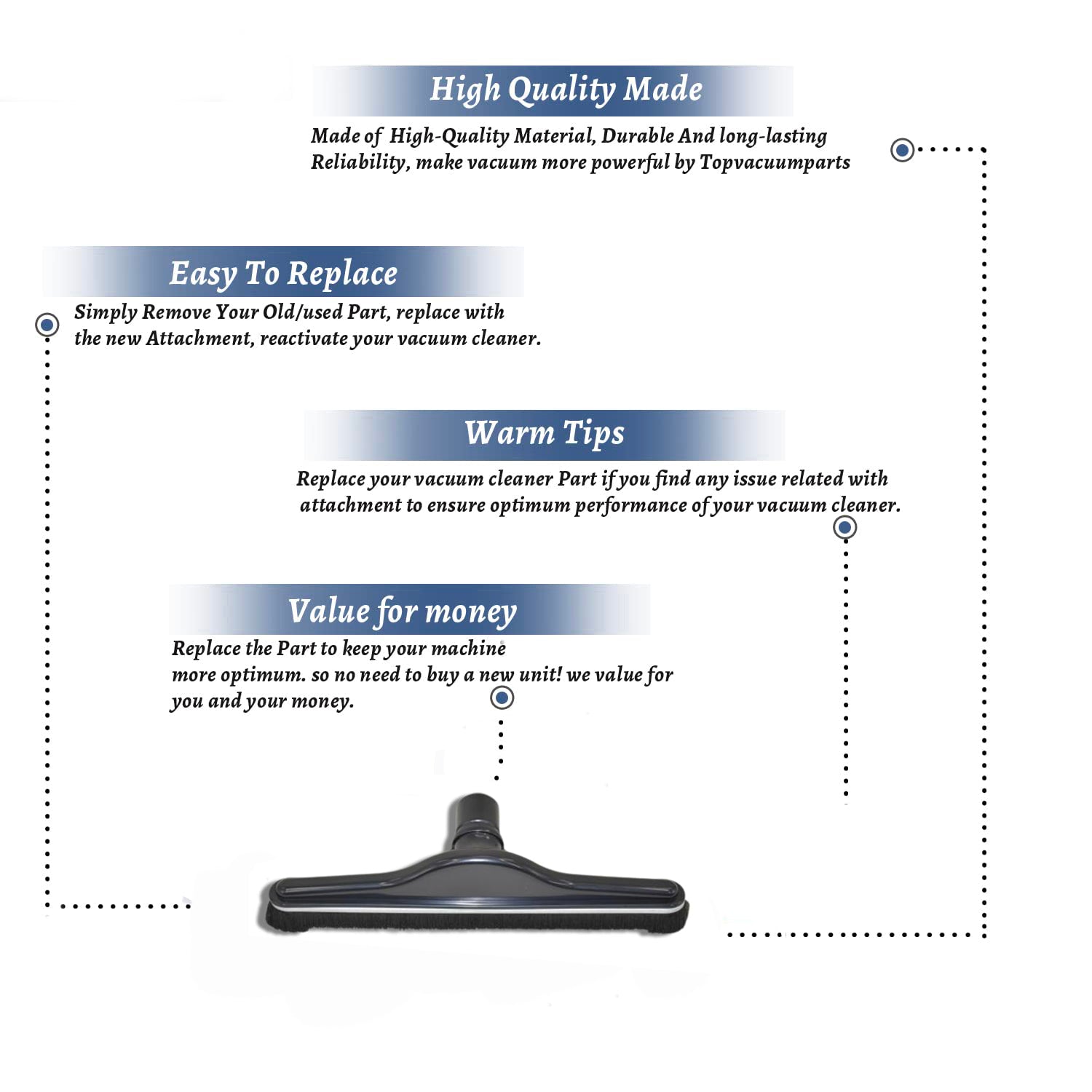 Topvacuumparts 14 inch 1 1/2 in Vacuum Floor Brush Replacement For Royal Commercial RY4001, Black