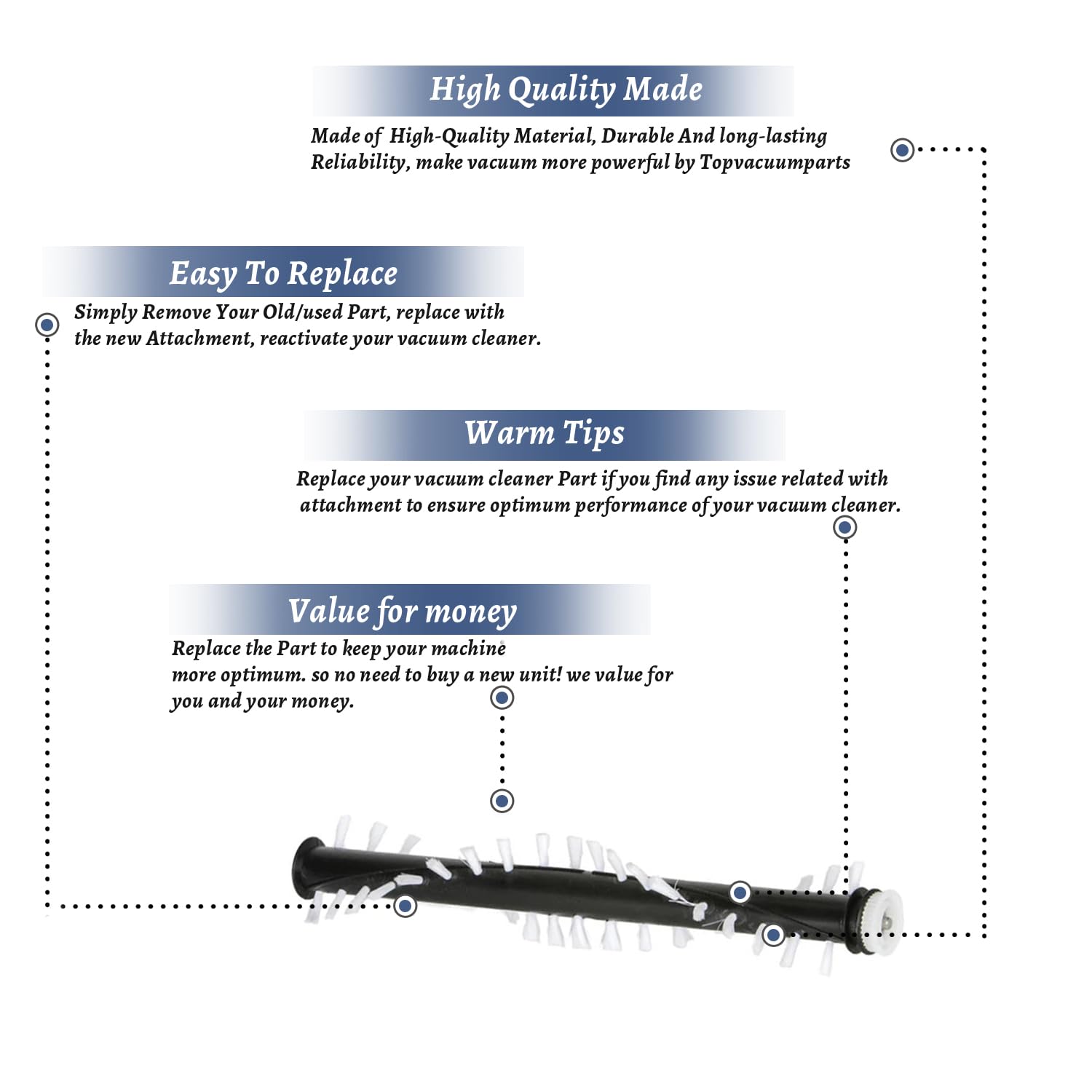 Topvacuumparts Vacuum Brushroll Replacement Part For Dirt Devil BD20010, CH20000# compare to part 2SZ1300000
