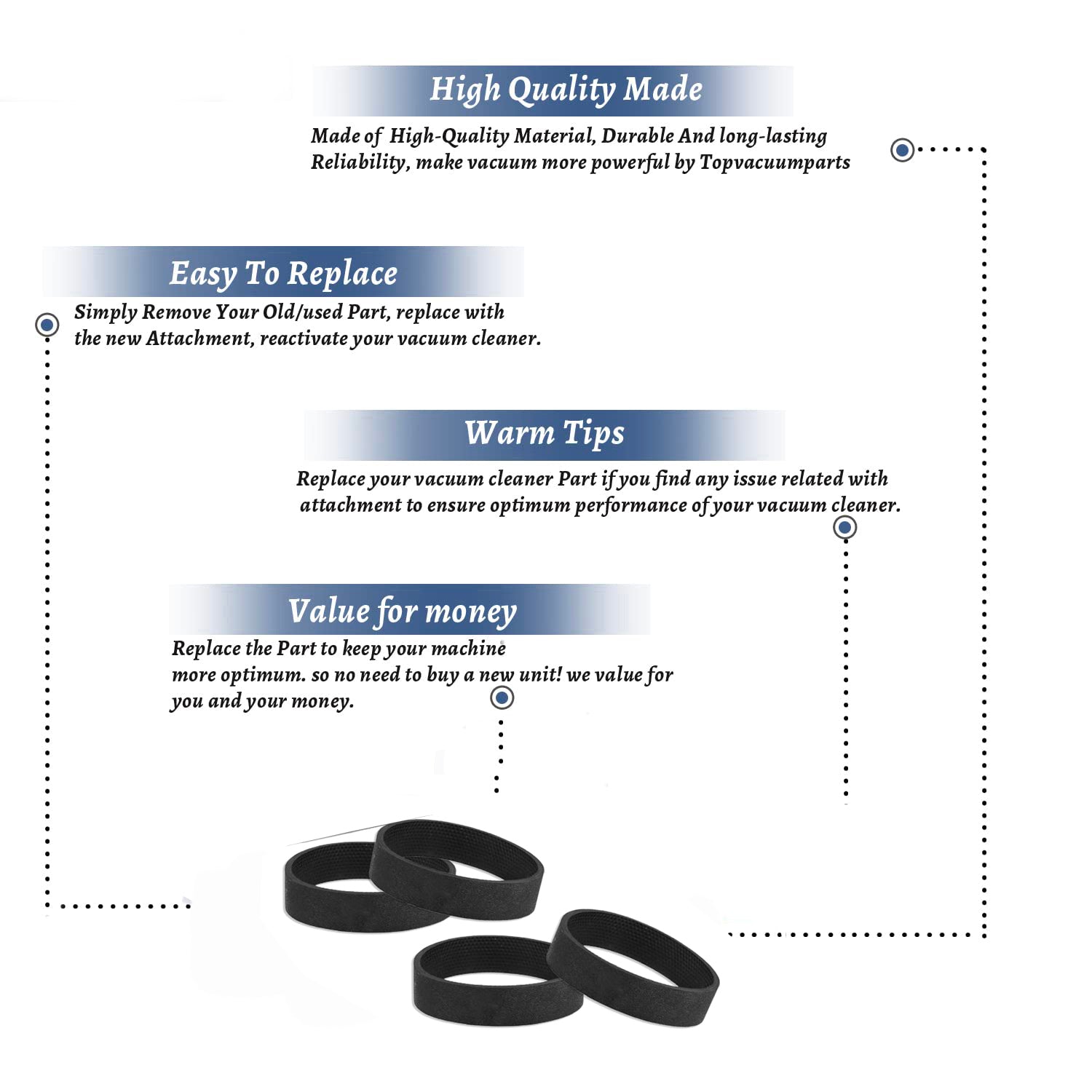 Topvacuumparts Replacement for Kirby Vacuum Belt 4-Pack  Compatible with All Kirby Upright Vacuum Models #  compare to parts 301291