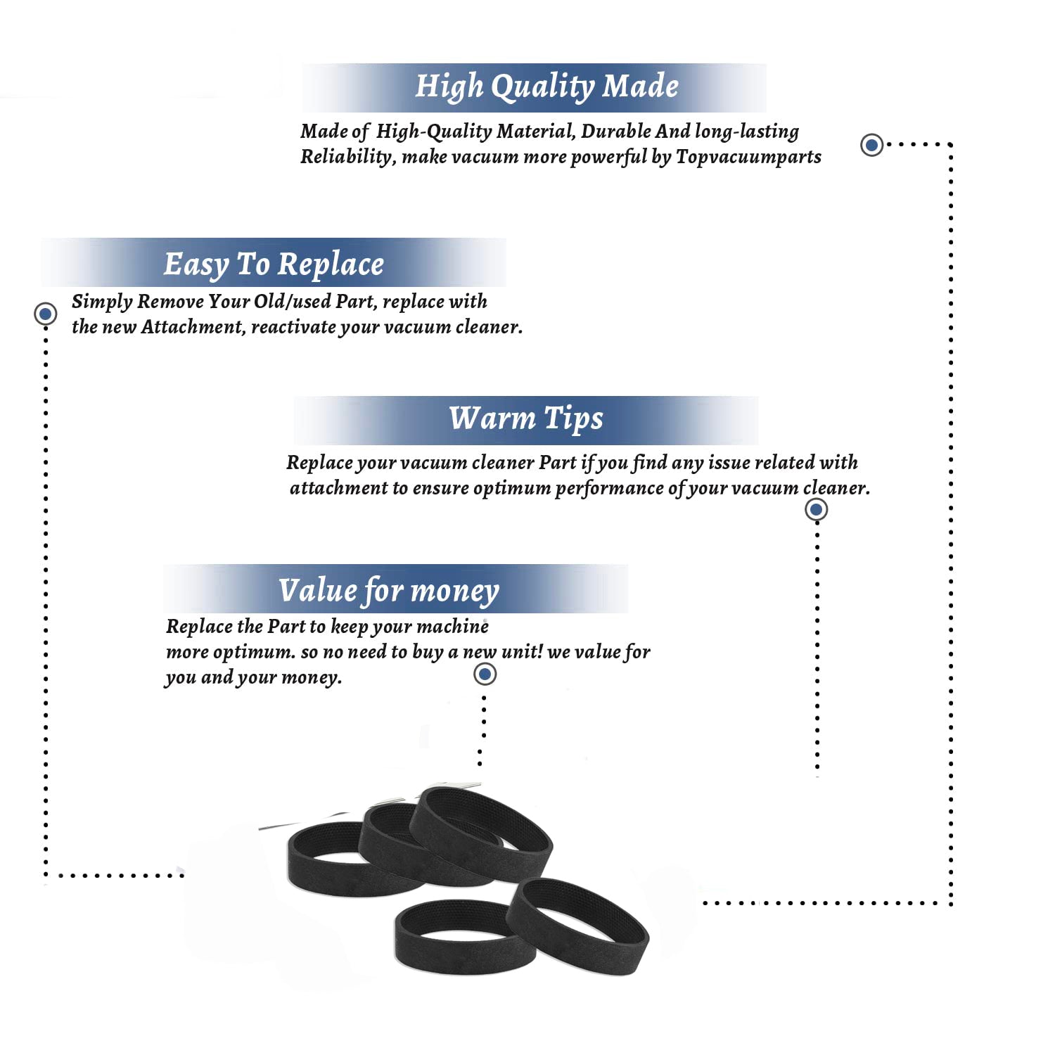 Topvacuumparts Replacement Belts 301291 for Kirby Avalir, Sentria, Heritage 2, Diamond Edition, Generation G3 G4 # compare to parts 301291