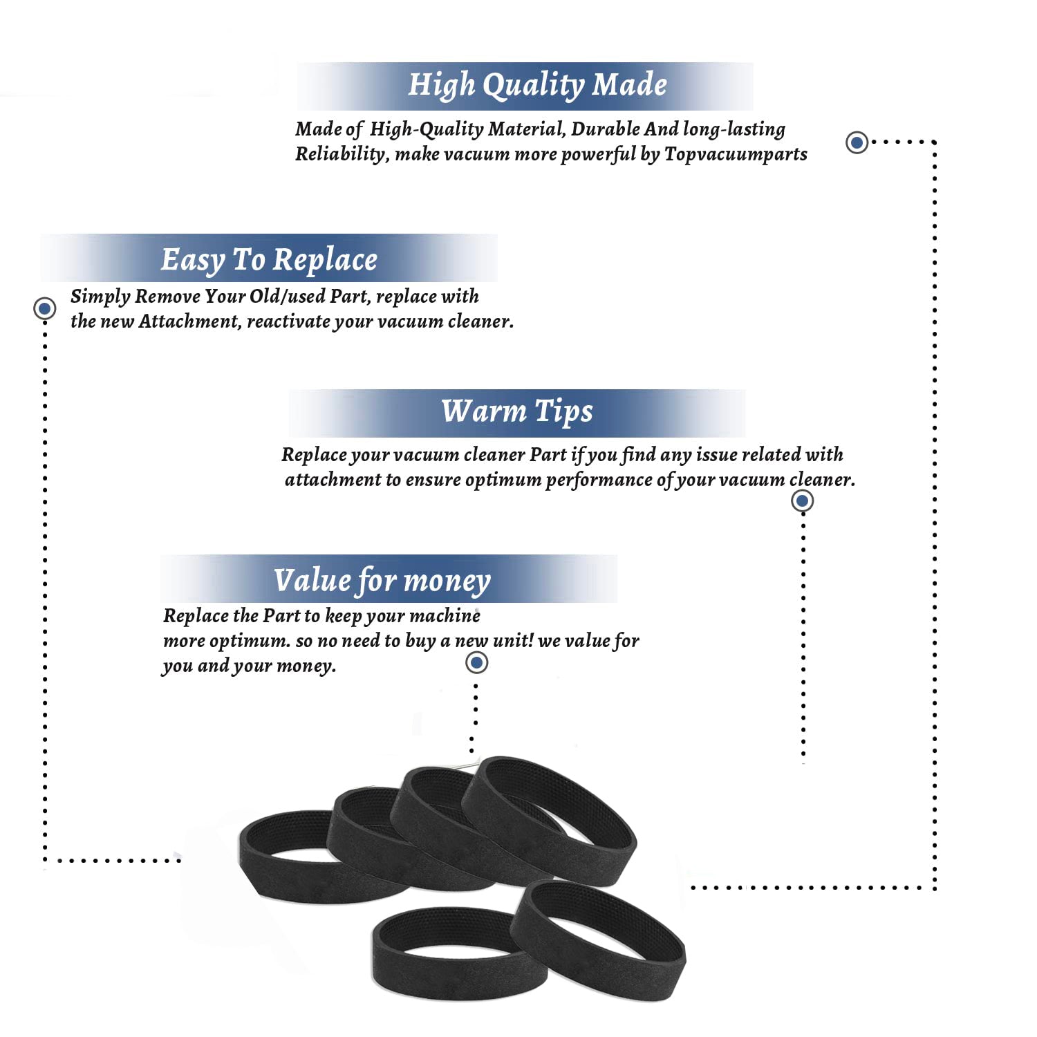 Topvacuumparts Replacement for Kirby Vacuum Belt 6-Pack Compatible with All Kirby Upright Vacuum Models # compare to parts 301291