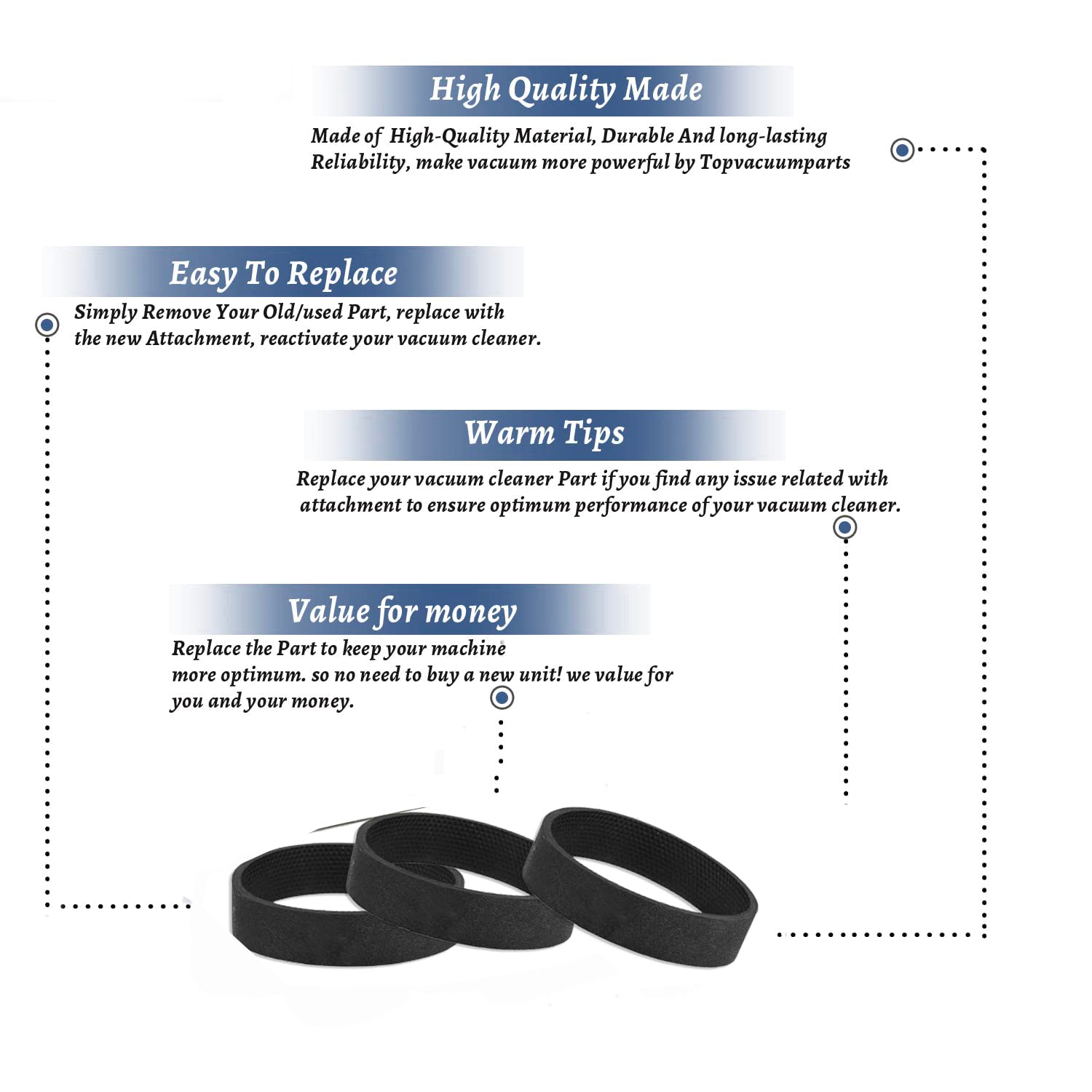 Topvacuumparts Replacement for Kirby Vacuum Belt 3-Pack Compatible for All Kirby Upright Vacuum Models # compare to parts 301291S