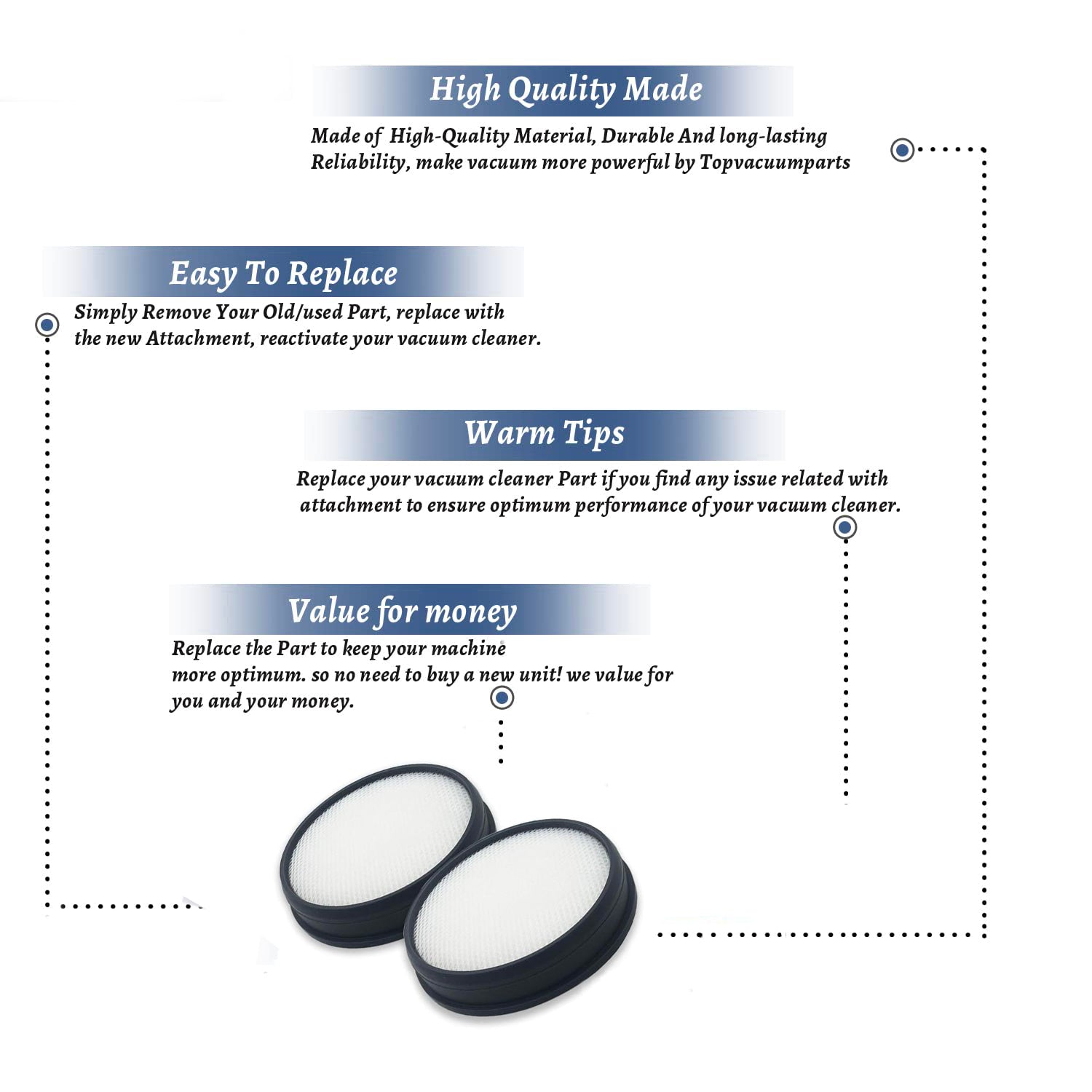 Topvacuumparts  Replacement Vacuum Filters Fits for Hoover UH70905 UH72400 UH70400 Windtunnel 3 Pro Steerable Pet Bagless Upright Vacuum,2pk#303903001