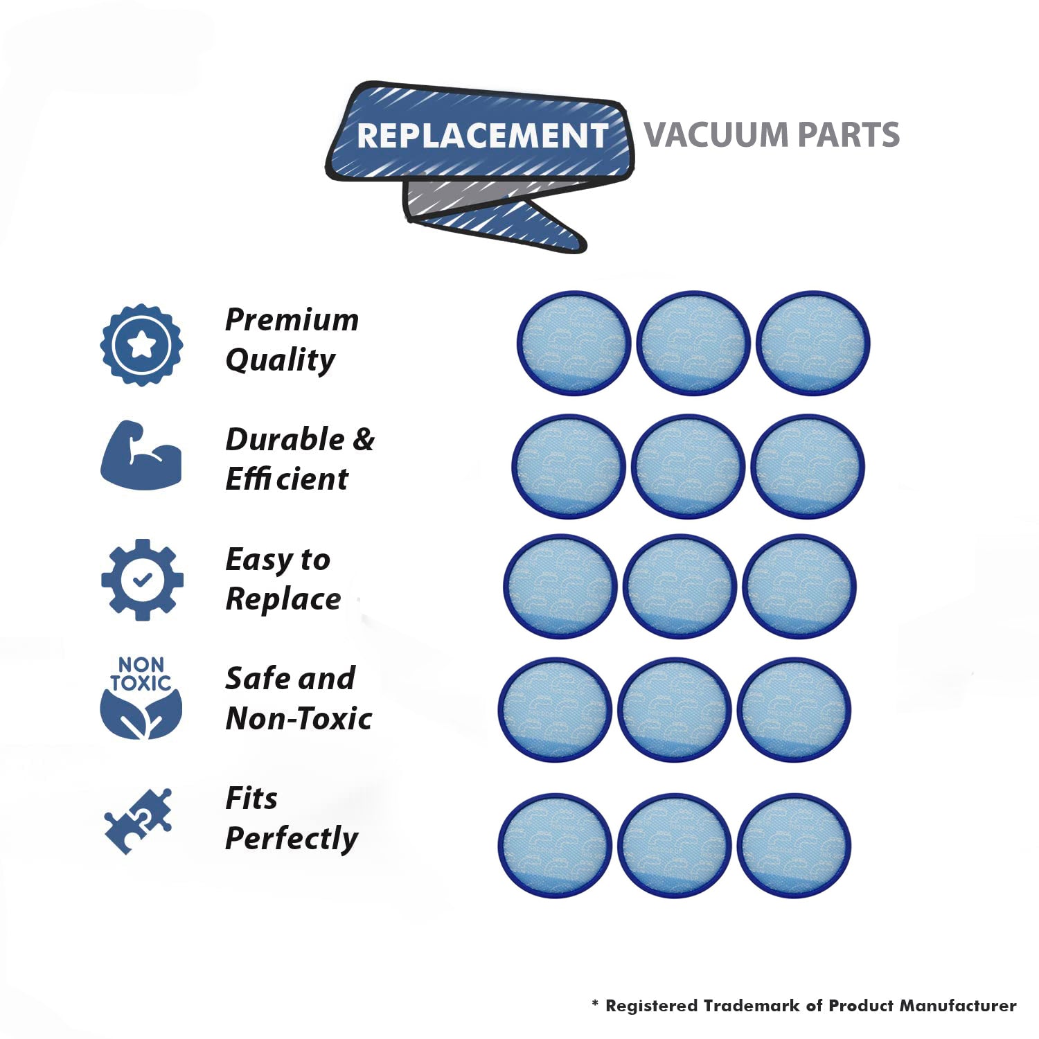 Topvacuumparts For Hoover 304087001 Vacuum Primary Filter, Blue, 15 Pack # compare to parts 304087001