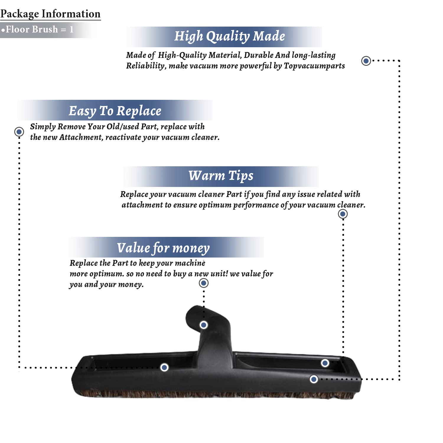 Topvacuumparts Replacement Upright Wessel Werks Vacuum Brush Head Attachment for accepting 1 1/4