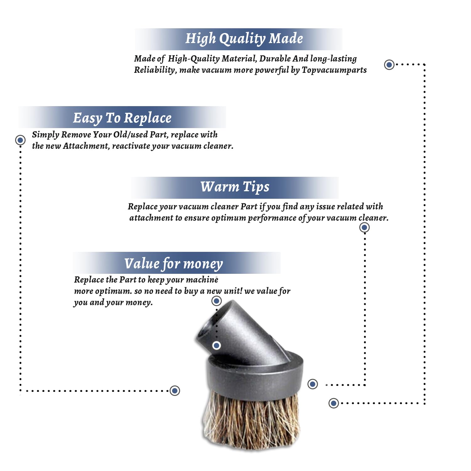 Topvacuumparts Replacement for 1 1/4 inch (1.25'') (32mm) Black Attachments Accessories Kits (Horse Hair Dust Brush) # compare to part 32-1640-68