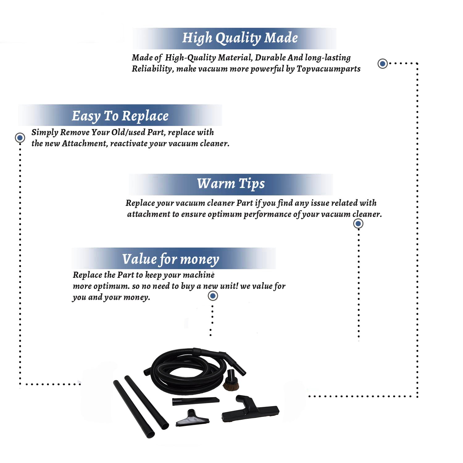 Topvacuumparts Replacement Part Fits All 1 1/4 Inch Vacuum Attachment Kits, 12 Ft Hose, Dust Brush, Crevice Tool, 2 Wands,Floor Brush,Part #32-4903-64