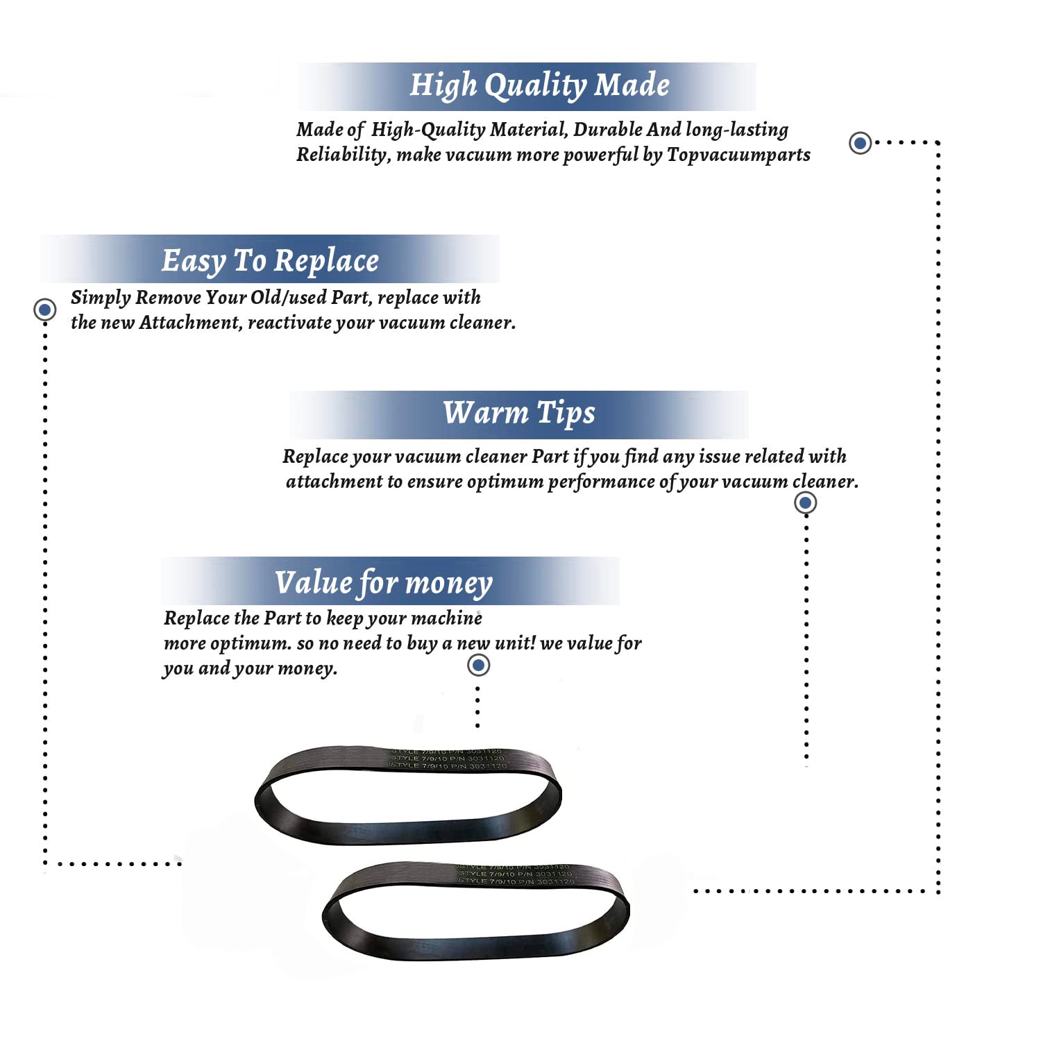 Topvacuumparts Fits For Bissell Vacuum Cleaner 4 Belts for Models 98N4W, 35951 # compare to parts 32074
