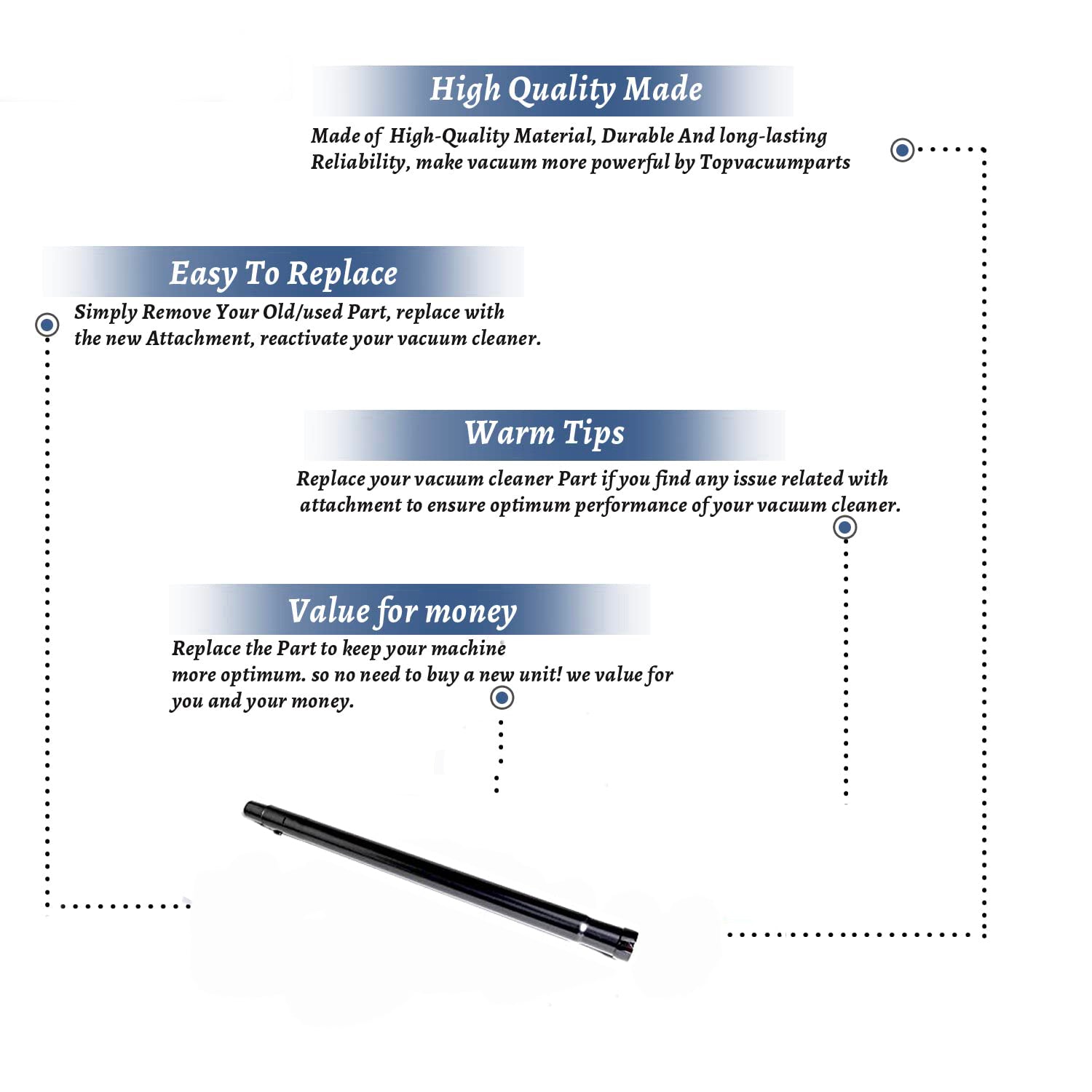 Topvacuumparts Replacement Part For Fit All Vaccum Cleaner 1 1/4'' Telescopic Black Wand # compare to part 34509A