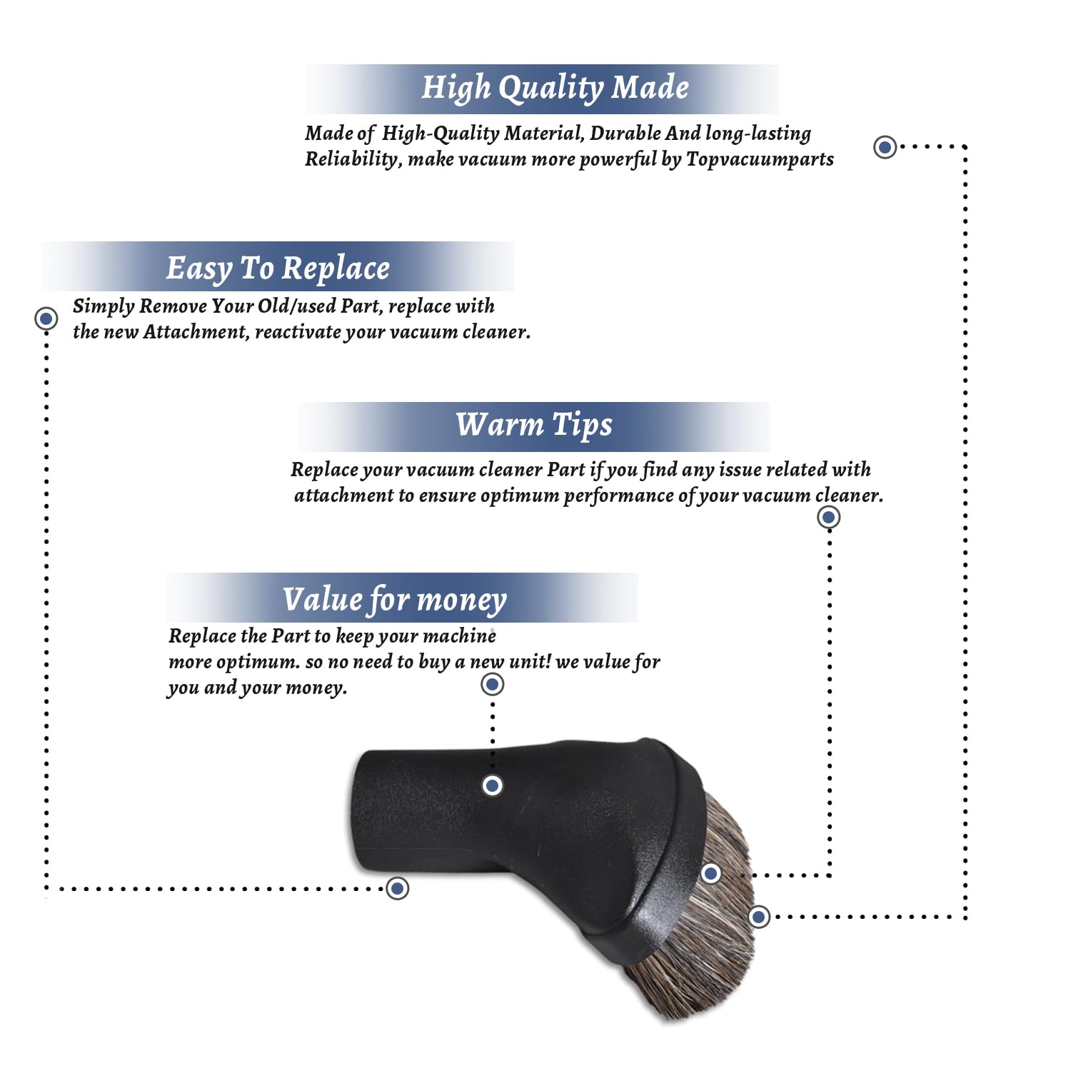 Topvacuumparts Replacement for FIT ALL 1 1/4 inch (1.25'') (32mm) Black Attachments Accessories Kits (Horse Hair Dust Brush 1) # 34839-125