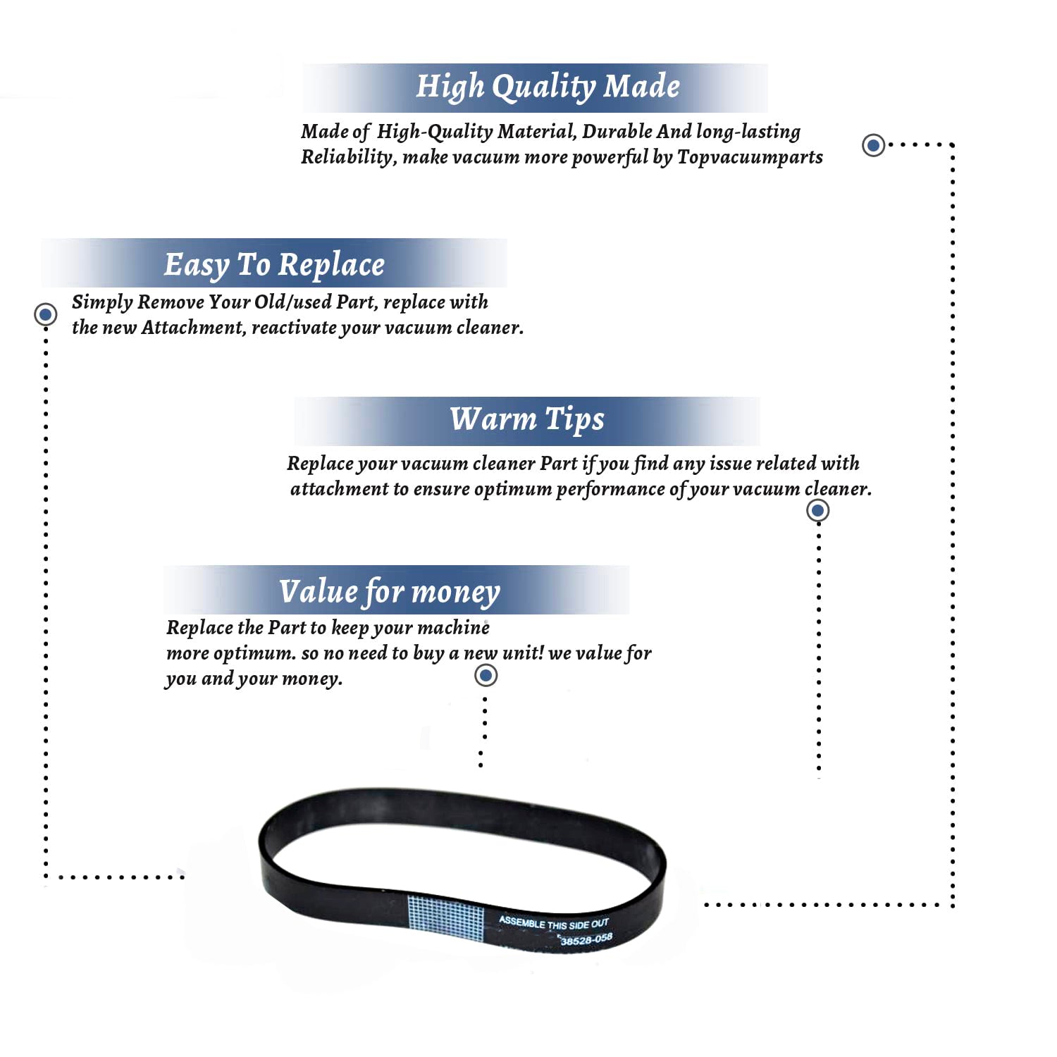 Topvacuumparts Replacement Part for Hoover UH71003 Rewind T Series Vacuum Cleaner Single Flat Belt 1pk # Compare to Part 38528058