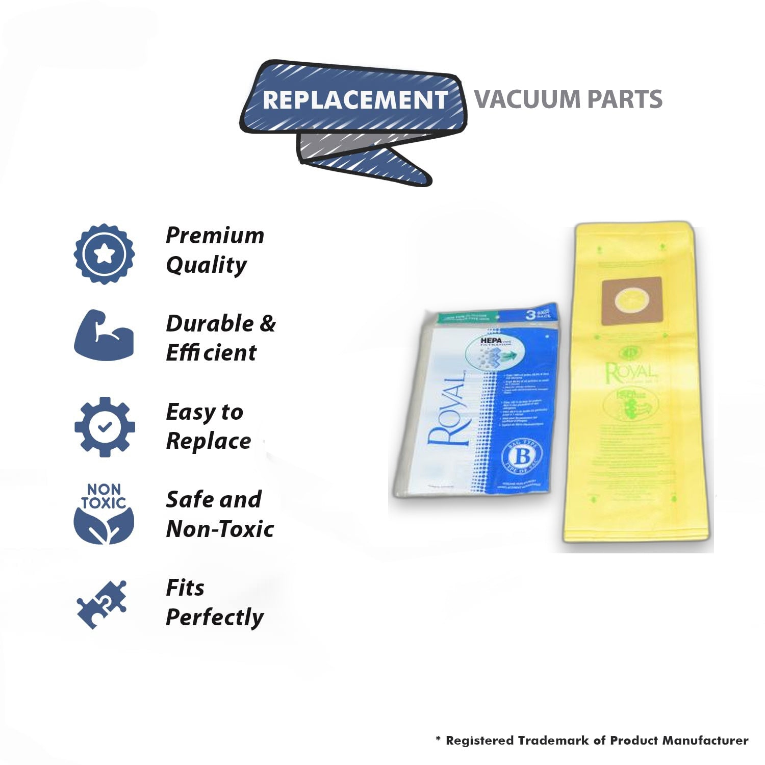 Topvacuumparts Replacement Part For Royal Type-B Upright Vacuum Cleaner Hepa Paper Bags (3Pk 9 Bags) # Compare to Part 3871075001