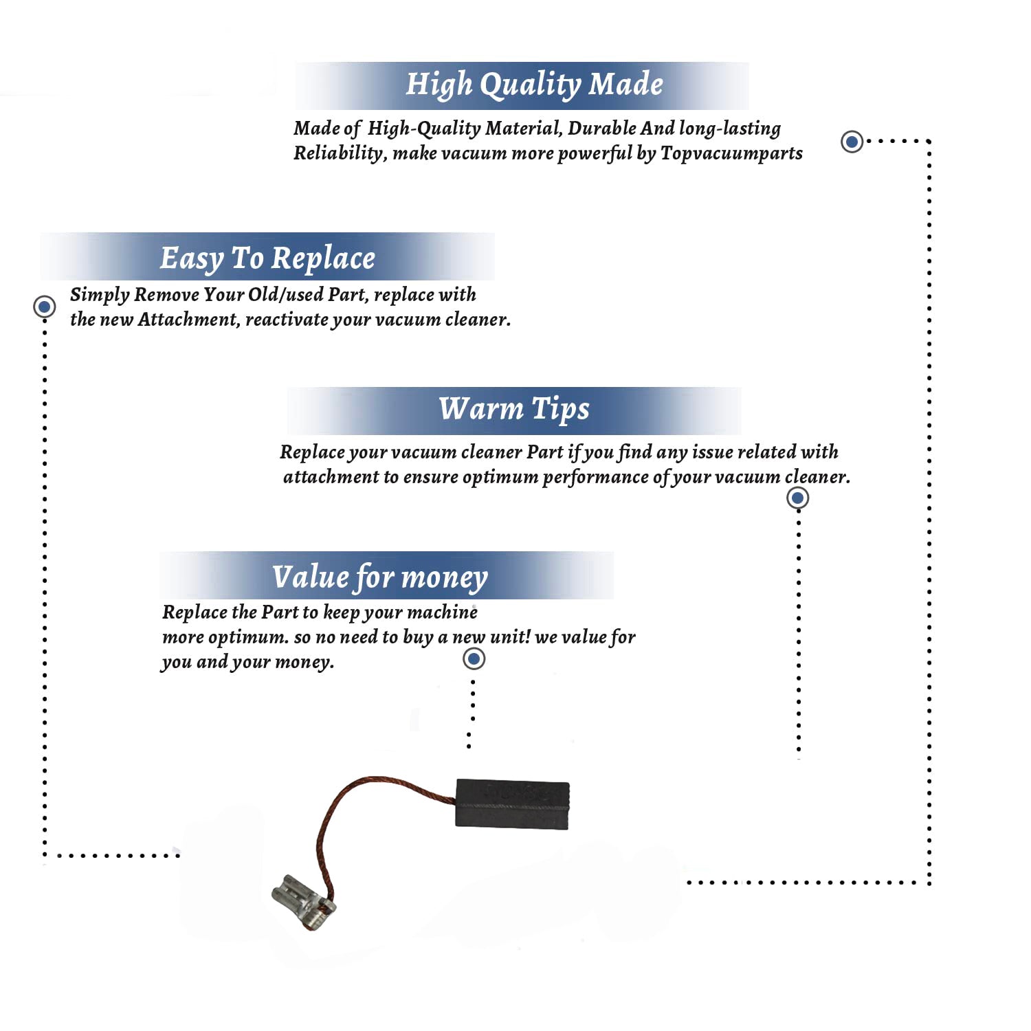 Topvacuumparts Replacement Part For  Ametek Lamb Carbon Brush W/Wire Vacuum Cleaner Lead Slide On Terminal # compare to part 39760-22