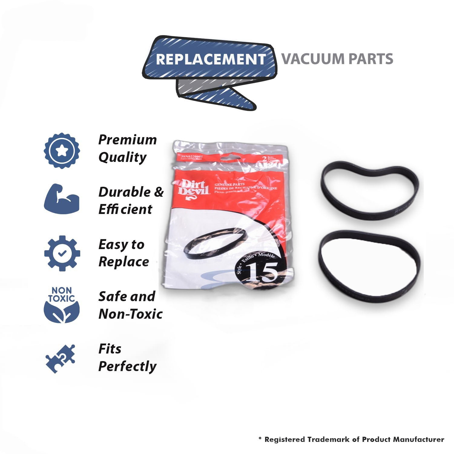 Topvacuumparts Replacement Part For Dirt Devil Vacuum Cleaner Belt Style 15 Fit UD40095, UD20050, UD40295, UD40225, UD40240 (4 Belt) # 3SN0220001