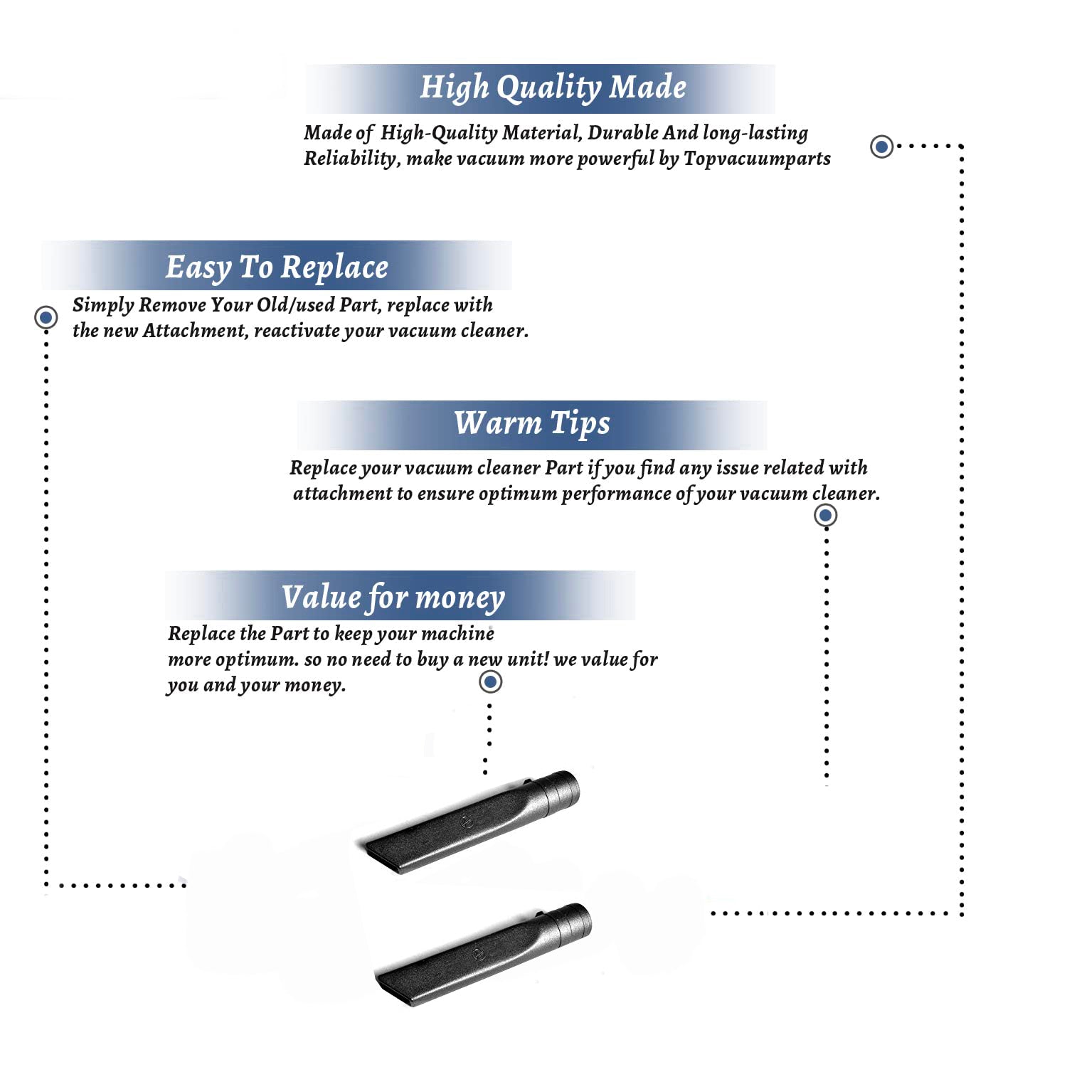 Topvacuumparts Replacement Part For Hoover 8.5 Black Crevice Tool with Locking Pin 2Pk # compare to part 40-1805-65