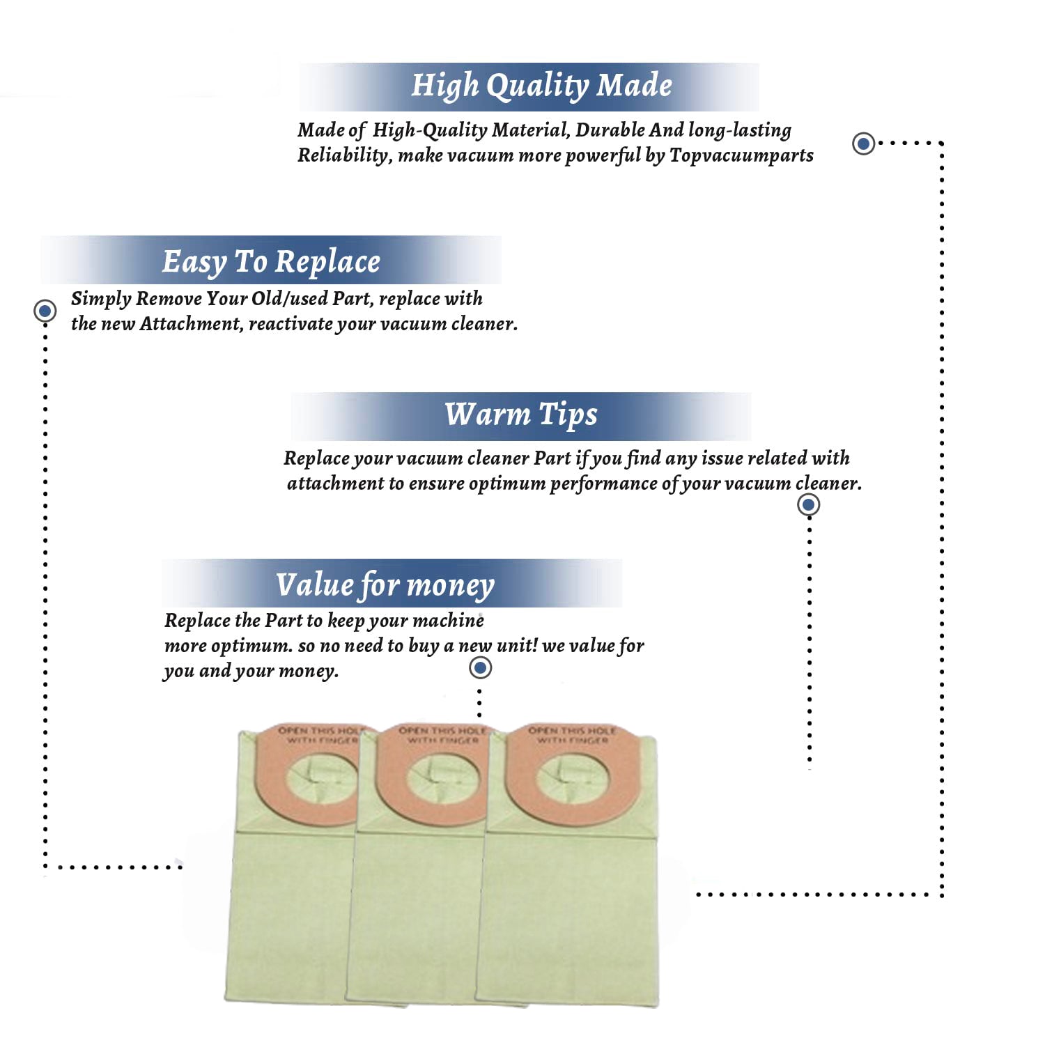 Topvacuumparts Replacement Part For Hoover Type-G Vacuum Cleaner Paper Bags 3Pk # Compare to Part 4010008G