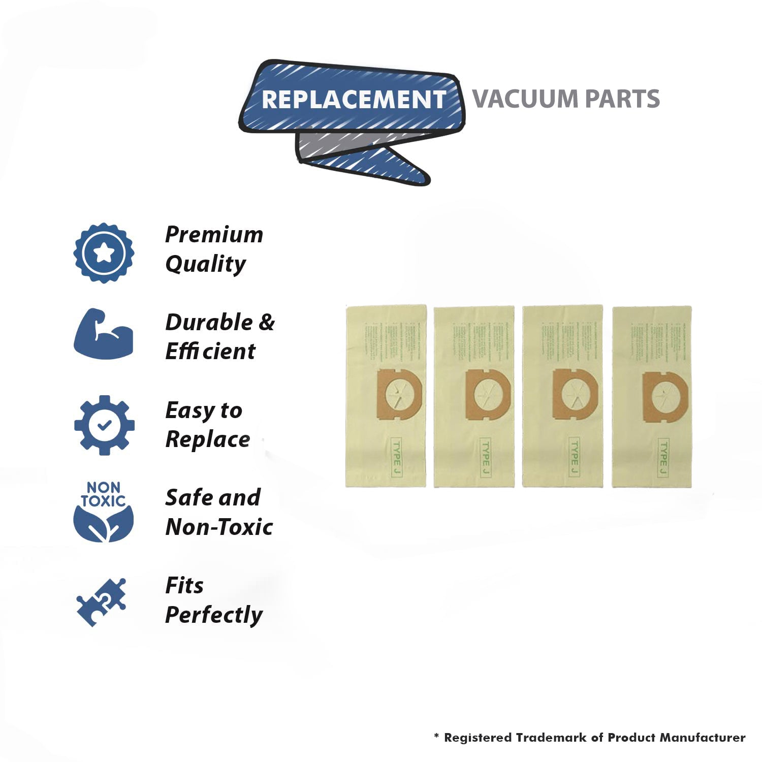 Topvacuumparts Replacement part For Hoover Type J, 822, 822A, 858 Canisters Vacuum 4 Paper Bags # Compare to part 4010010J