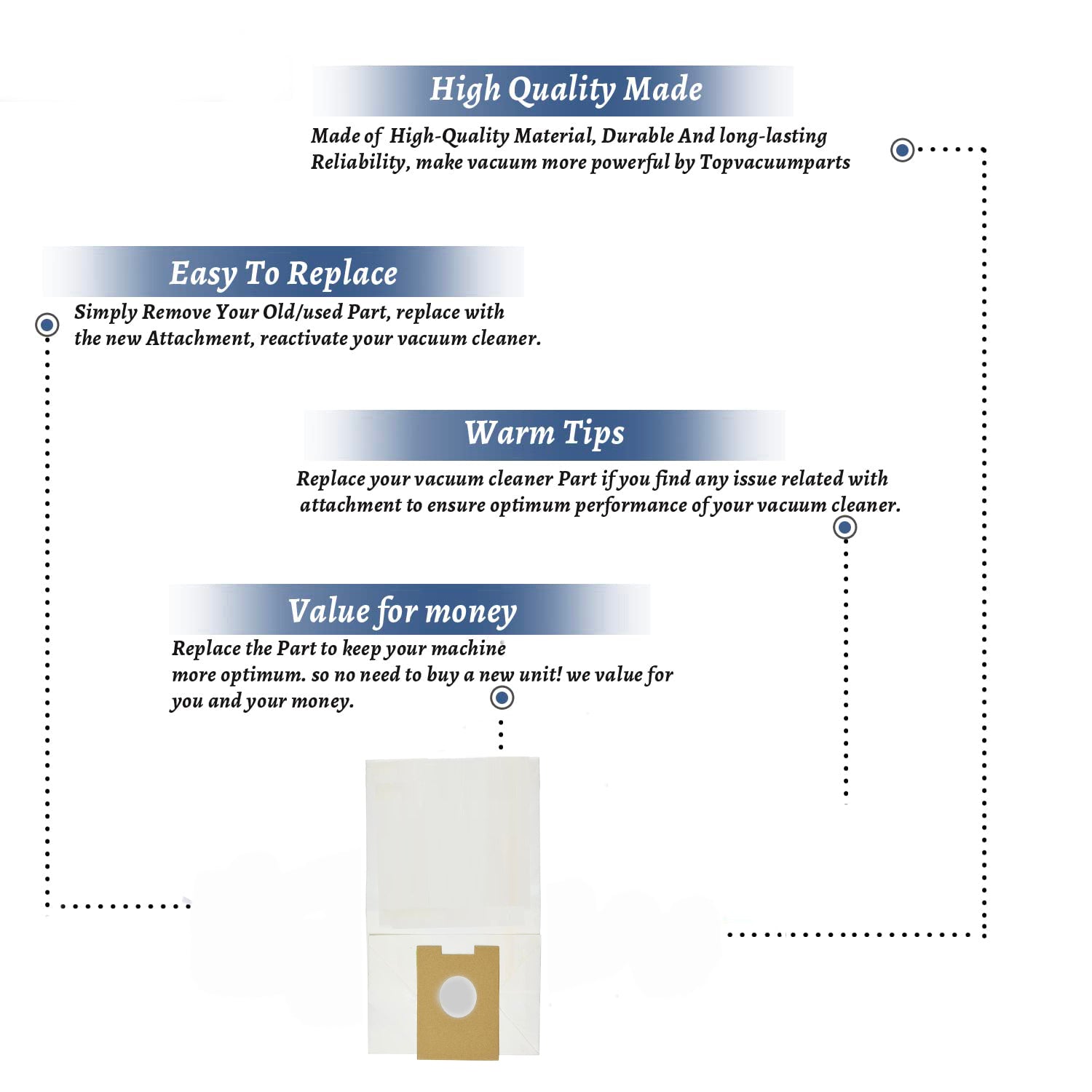 Topvacuumparts Replacement Part For Hoover, Type M Vacuum 6 Paper Bags # compare to part 4010037M