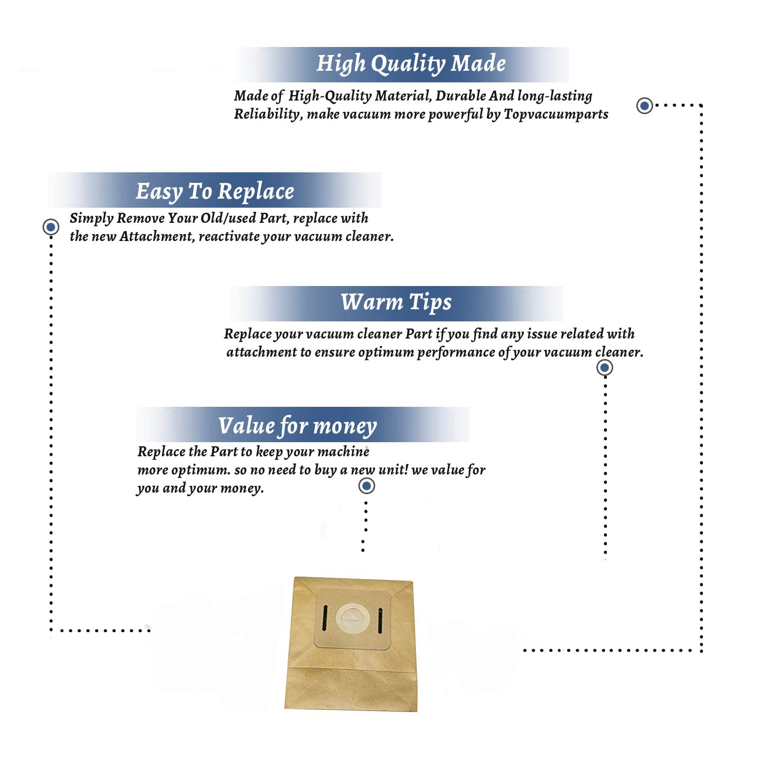 Topvacuumparts Replacement Part For Dust Care Jetpack Backpack Vacuum Cleaner Paper Bags 10PK # compare to part 401007
