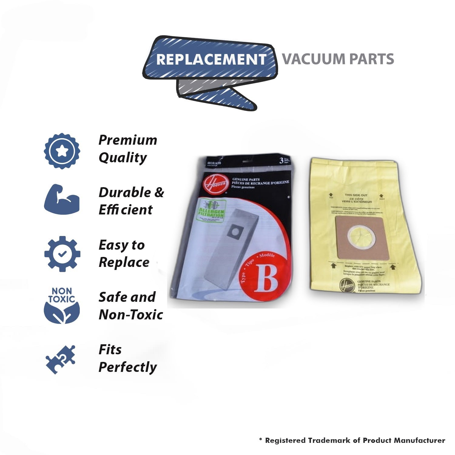Topvacuumparts Replacement Part For Hoover 6 Type B Vacuum Bags, Fits Models U4730, C1320, U4707, CH53000. # compare to part 4010103B