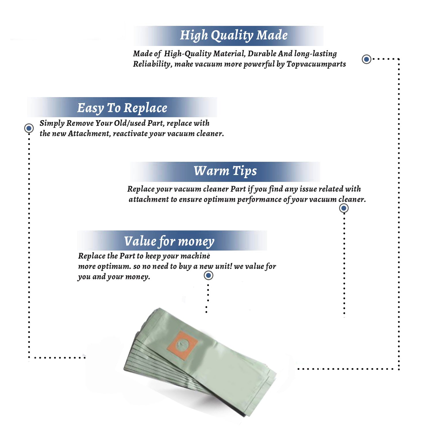 Topvacuumparts Replacement Part For Hoover Vacuum Cleaner Type A 9 Paper Bags # Compare to Part 4010221A