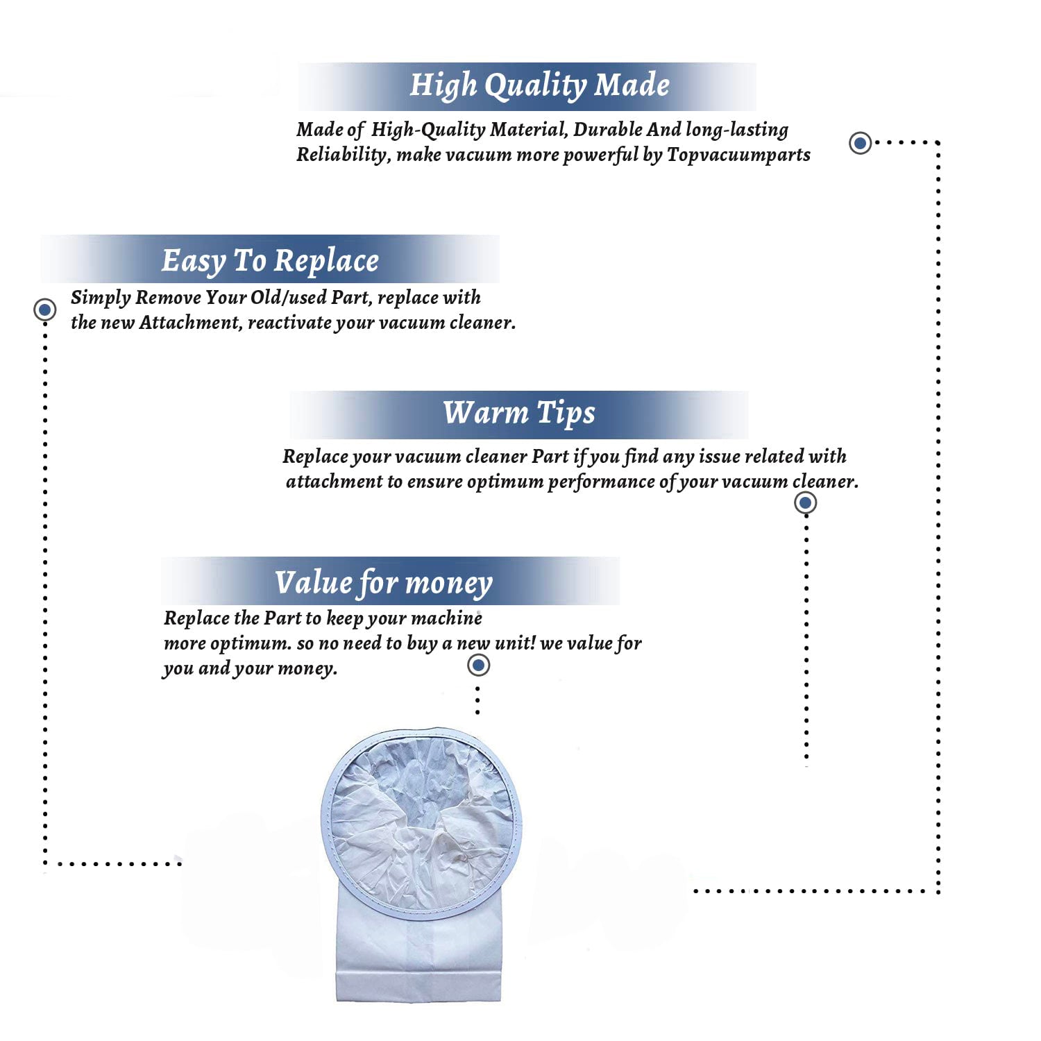 Topvacuumparts Replacement Part For Compact OEG 12Pk Paper Bag # compare to part 409650