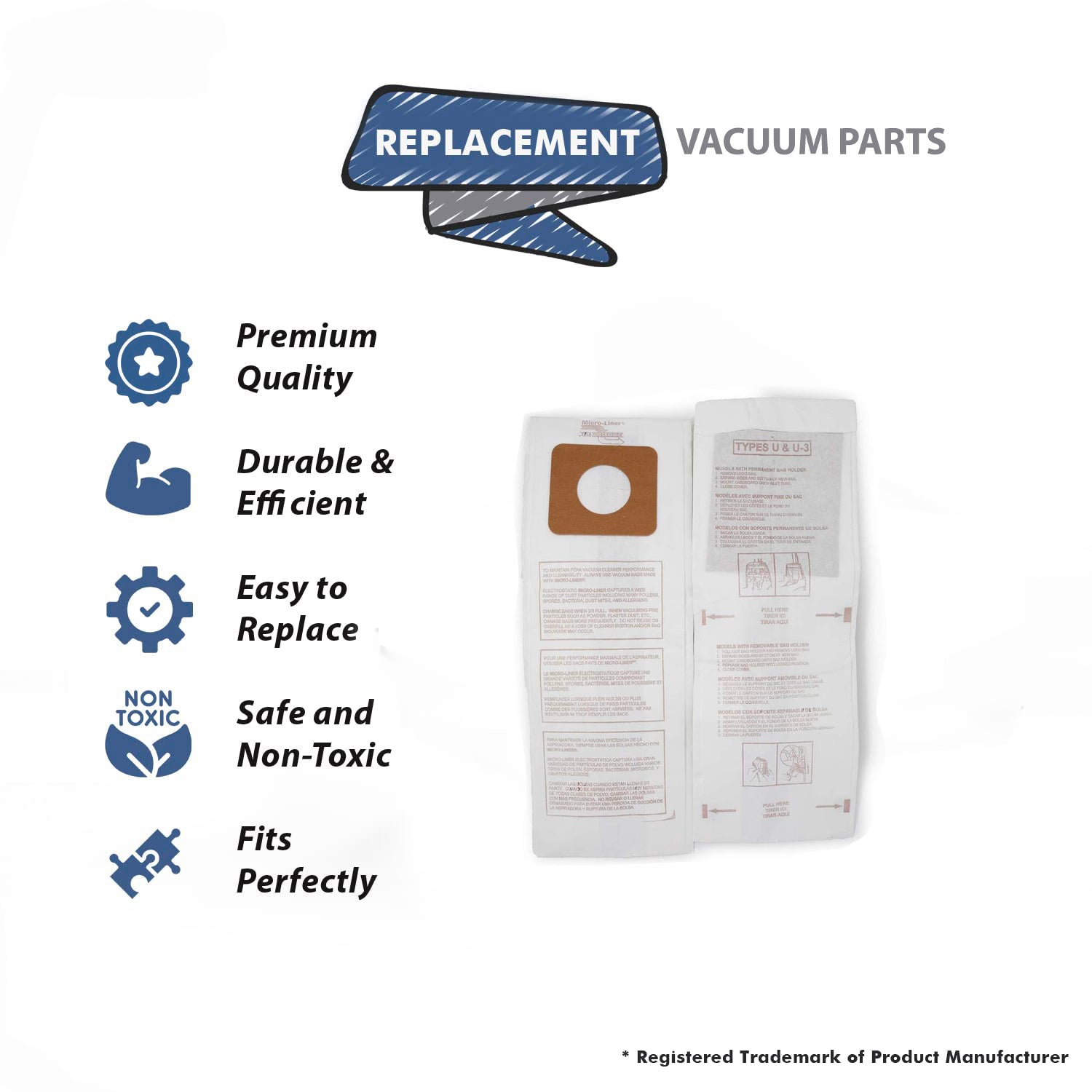 Topvacuumparts Replacement Part For Panasonic Vacuum Cleaner Type U & U3 Paper Bags 24 # compare to part 409979
