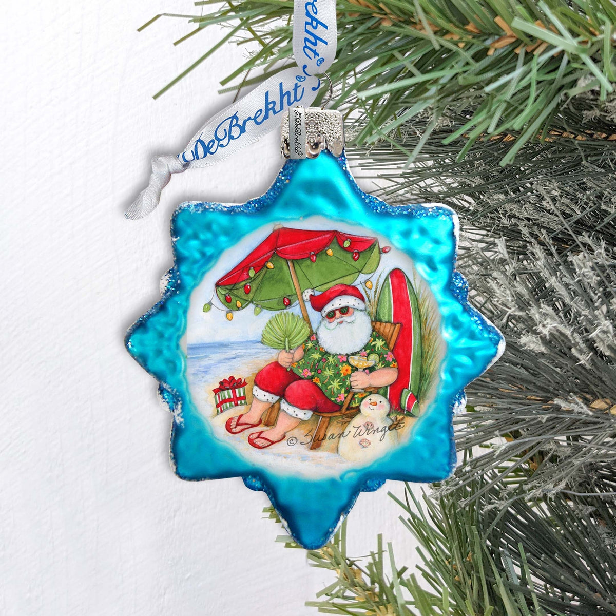 Santa on the Beach Mercury Glass Ornaments by Susan Winget - Christmas Decor - 776038-SW