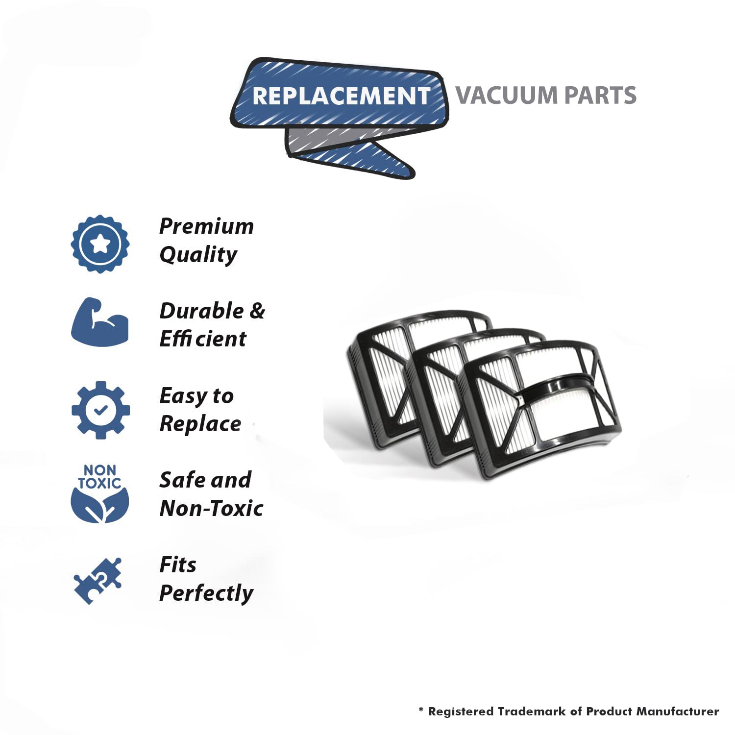 Topvacuumparts Replacement for Bissell Powerlifter 1792, 1792R, 1793, 1790 Vacuum 3 HEPA Filters # Compare to part 413811
