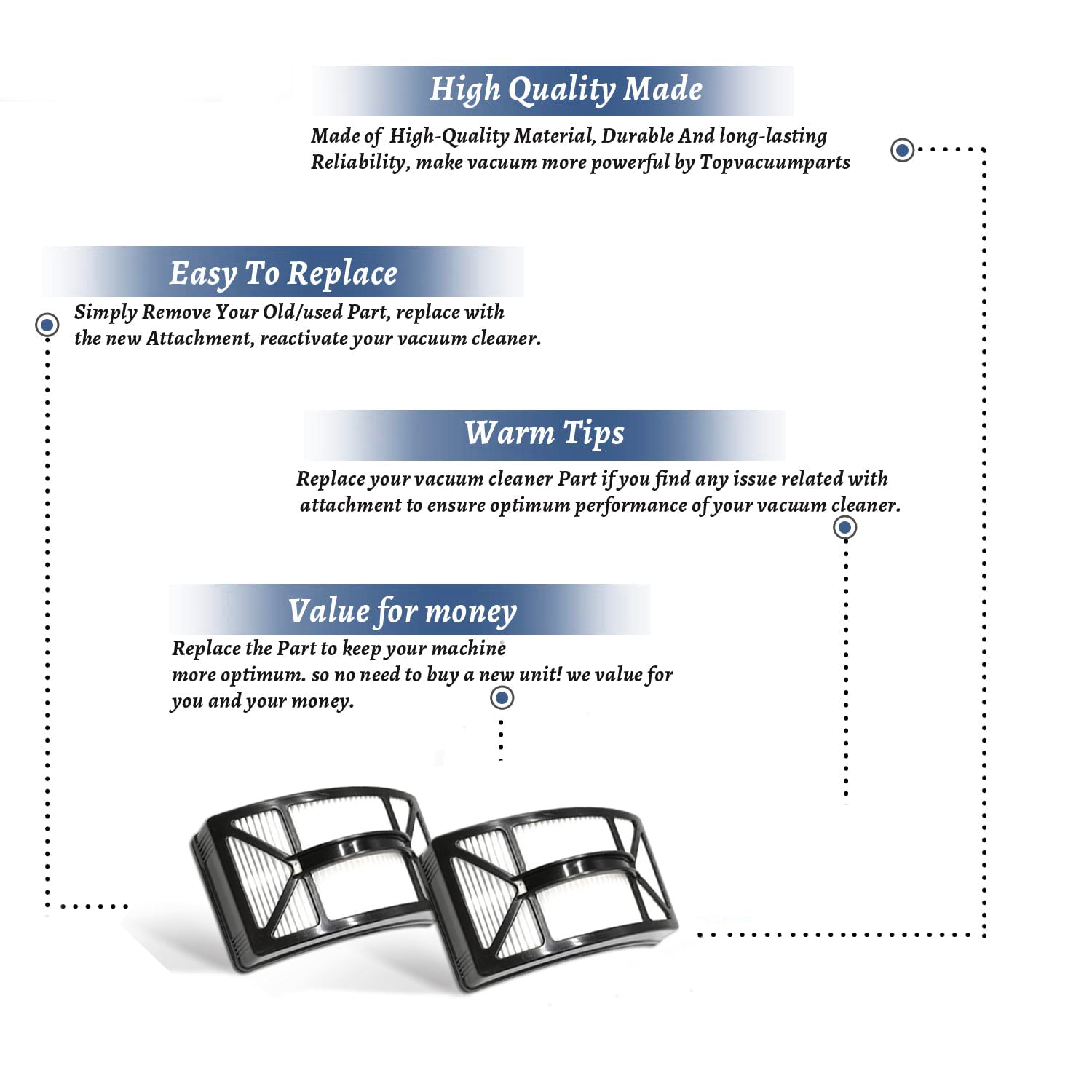 Topvacuumparts Replacement for Bissell Vacuum Cleaner Filtes Compatible with Powerlifter & PowerTrak Pet Models (2 PACK) # 413811, 1604130