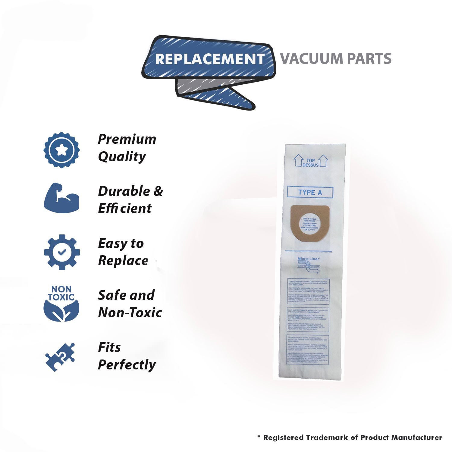 Topvacuumparts Replacement Part For Hoover Microlined Vacuum Cleaner Paper Bags 3PK # compare to part 433896