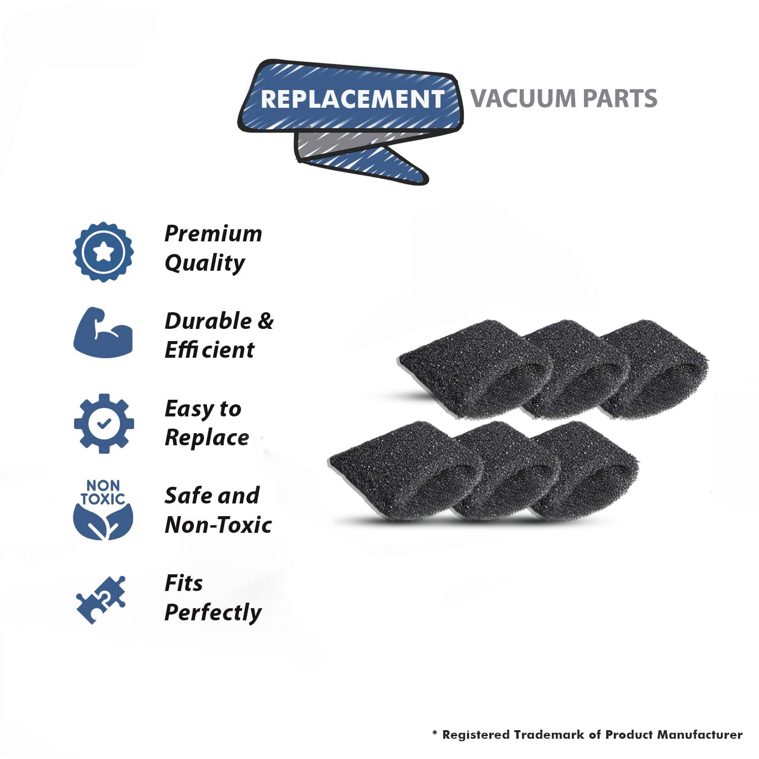 Topvacuumparts 6 Pack Sponge Foam Tank Filter Replacement For Hoover Steam Vacuum Cleaner F5800 Series # compare to parts 440007364