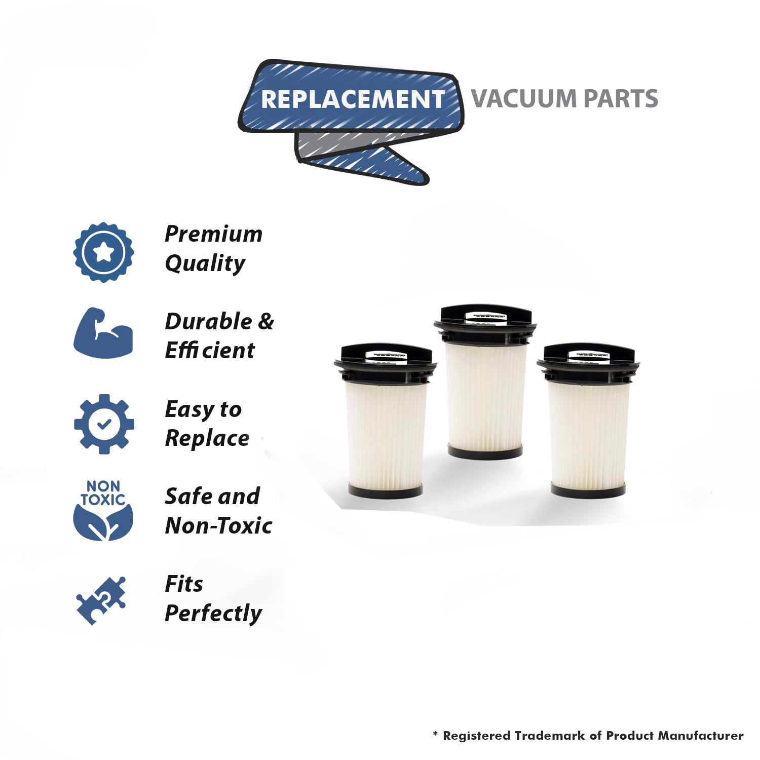 Topvacuumparts Replacement Part For Royal SD40120 Canister F-95 Vacuum Cleaner Hepa Filters (3 Filters) # compare to parts 440008258