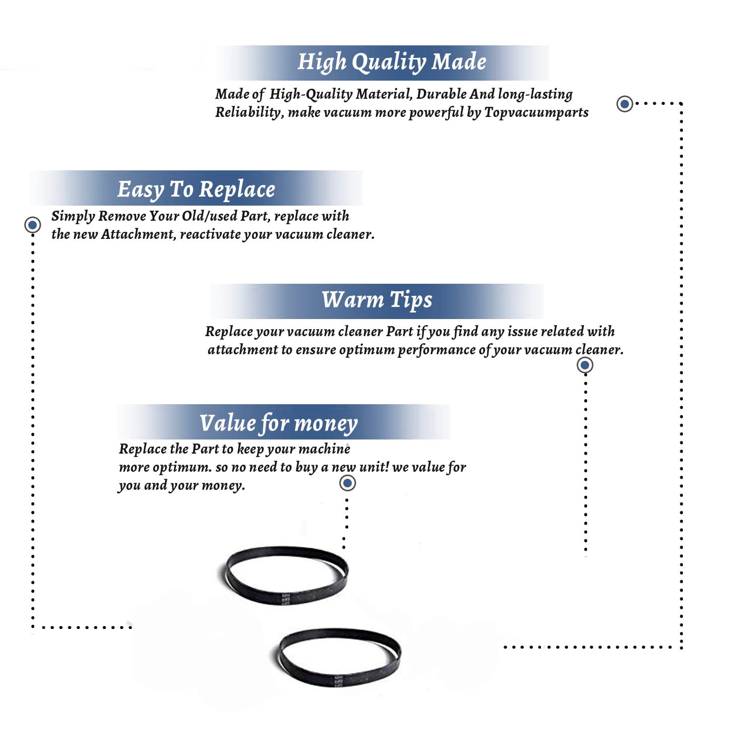 Topvacuumparts Replacement Part For Dirt Devil/RY-5300 Style 16 Belt (2 Belts) # compare to part 4400F13348
