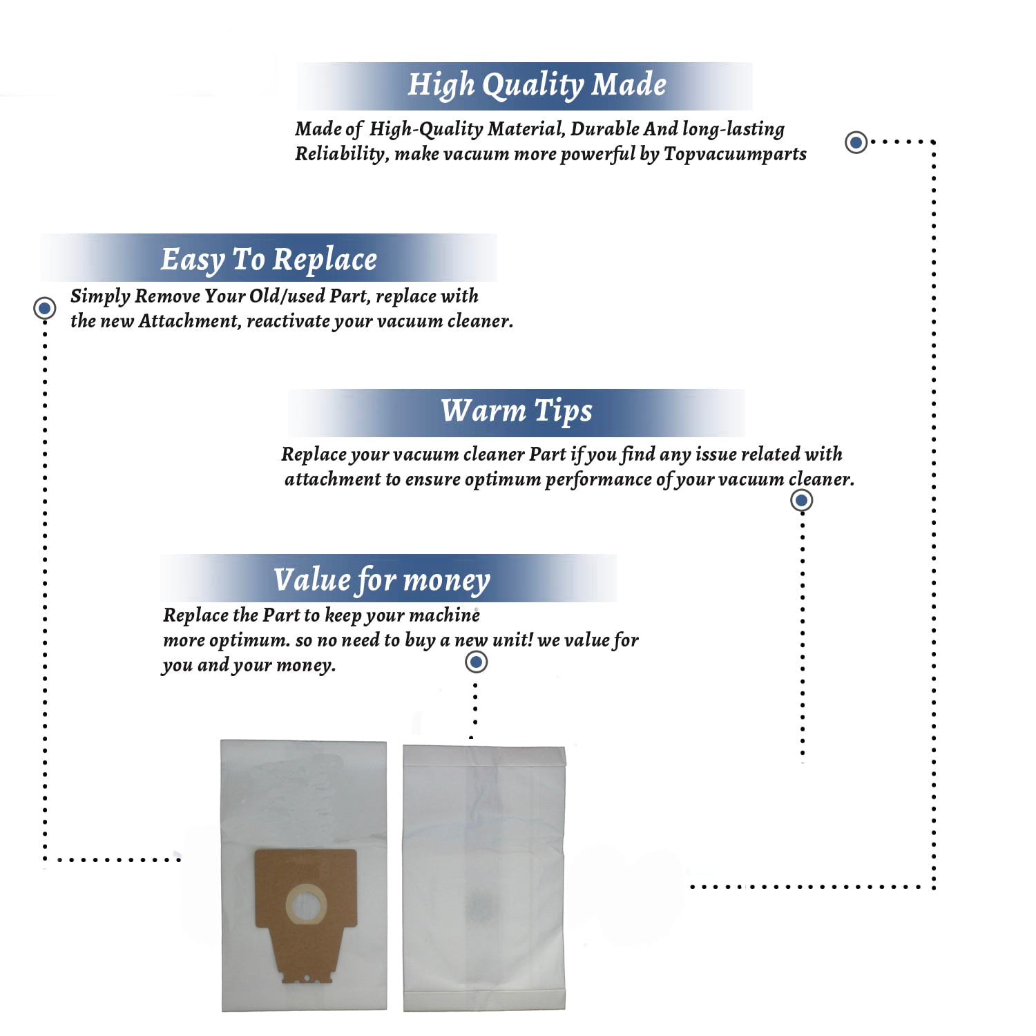 Topvacuumparts Replacement Part For Bosch Micro Lined Vacuum Cleaner Type-P Paper Bags 5PK # compare to part 471445