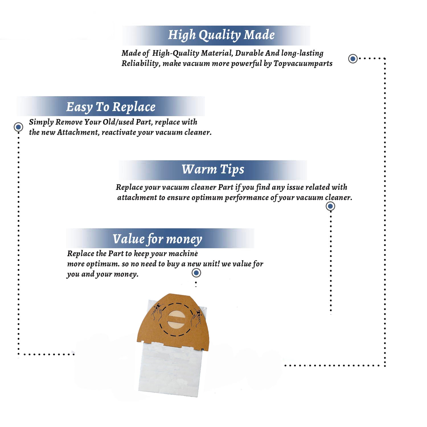 Topvacuumparts Replacement Part For Advance Euroclean Hip Vacuum Cleaner 10PK Paper Bags with 1 Filter # compare to part 471518